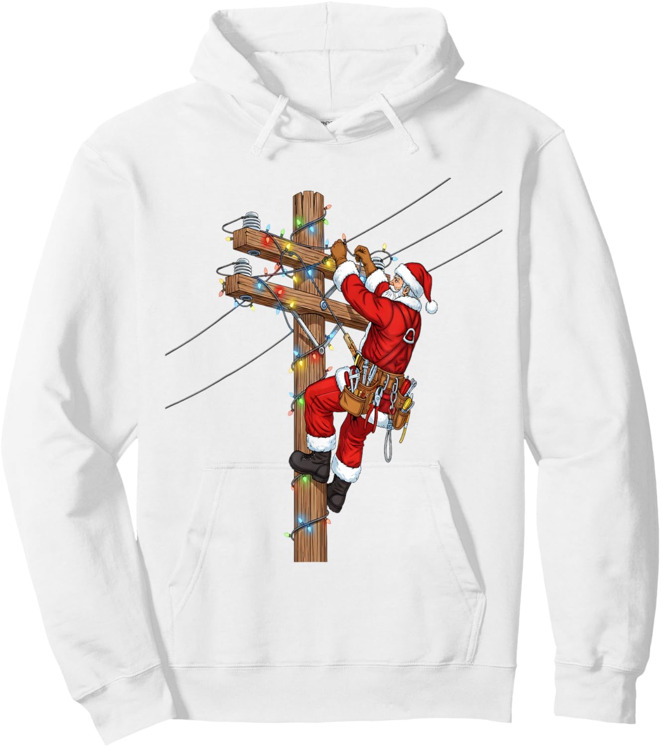 Funny Santa Lineman Christmas Hoodie - Hoodie | White