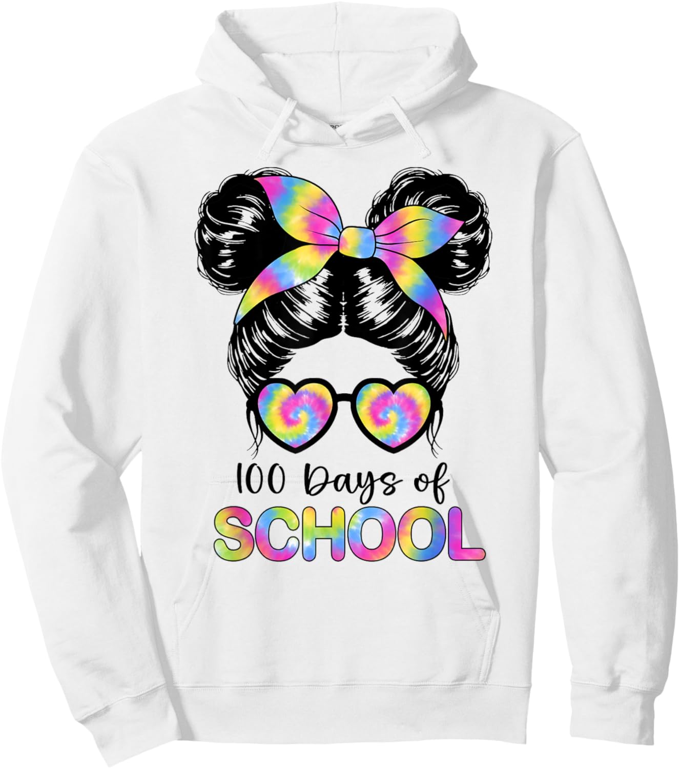 100 Days Smarter Girls Messy Bun Hair 100th Day of School Hoodie - Hoodie | White