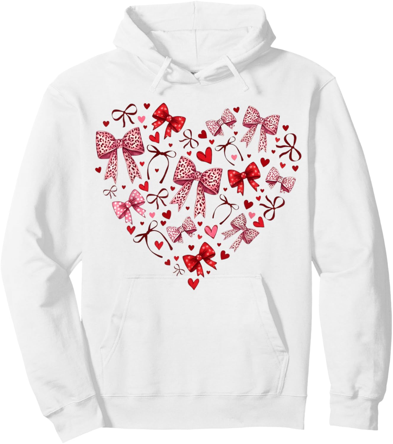 Valentines Day Hearts Leopard Coquette Bow Women Girls Boys Hoodie - Hoodie | White