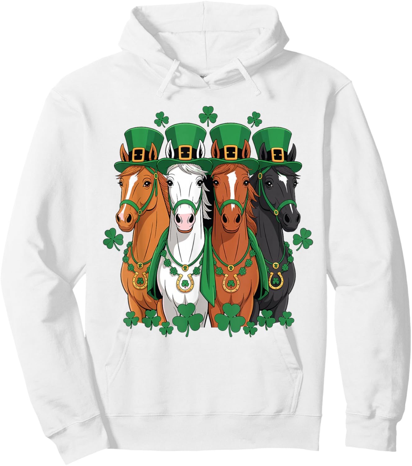 St Patricks Day Equestrian Cowboy Cowgirl Horse Lover Horses Hoodie - Hoodie | White