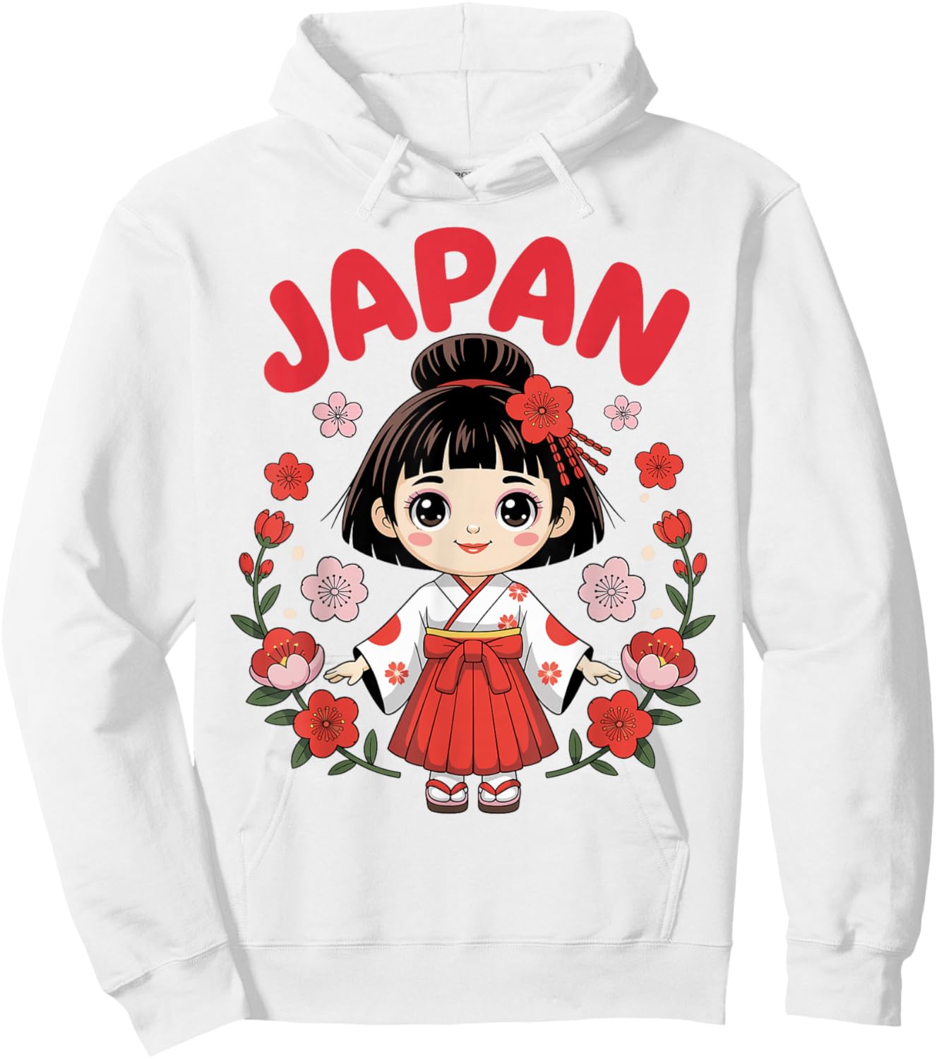 Cute Japan Girl Traditional Kimono Cherry Blossoms for Kids Hoodie - Hoodie | White