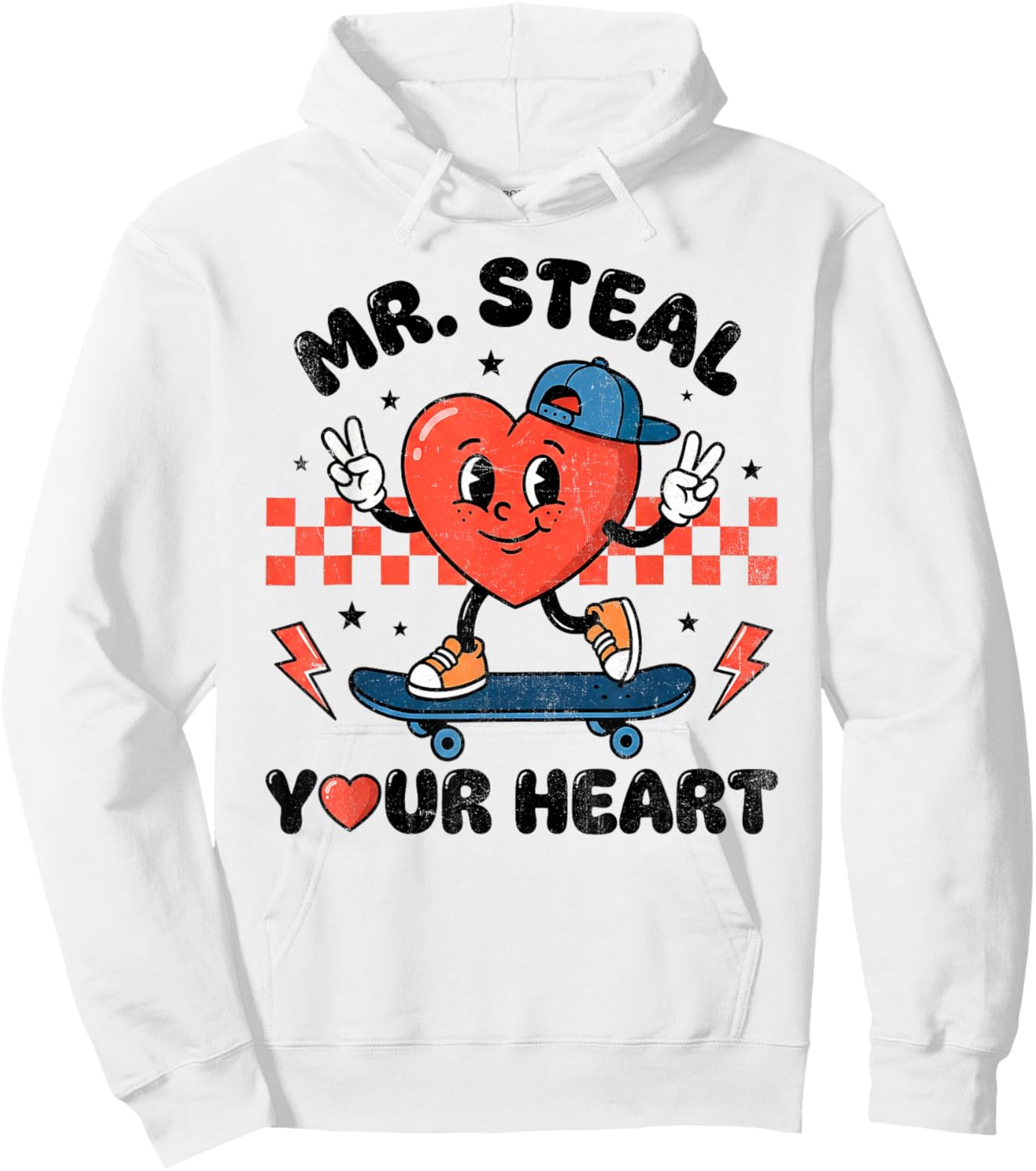 Cute Mr Steal Your Heart Checkered Valentine Boy Skateboard Hoodie - Hoodie | White