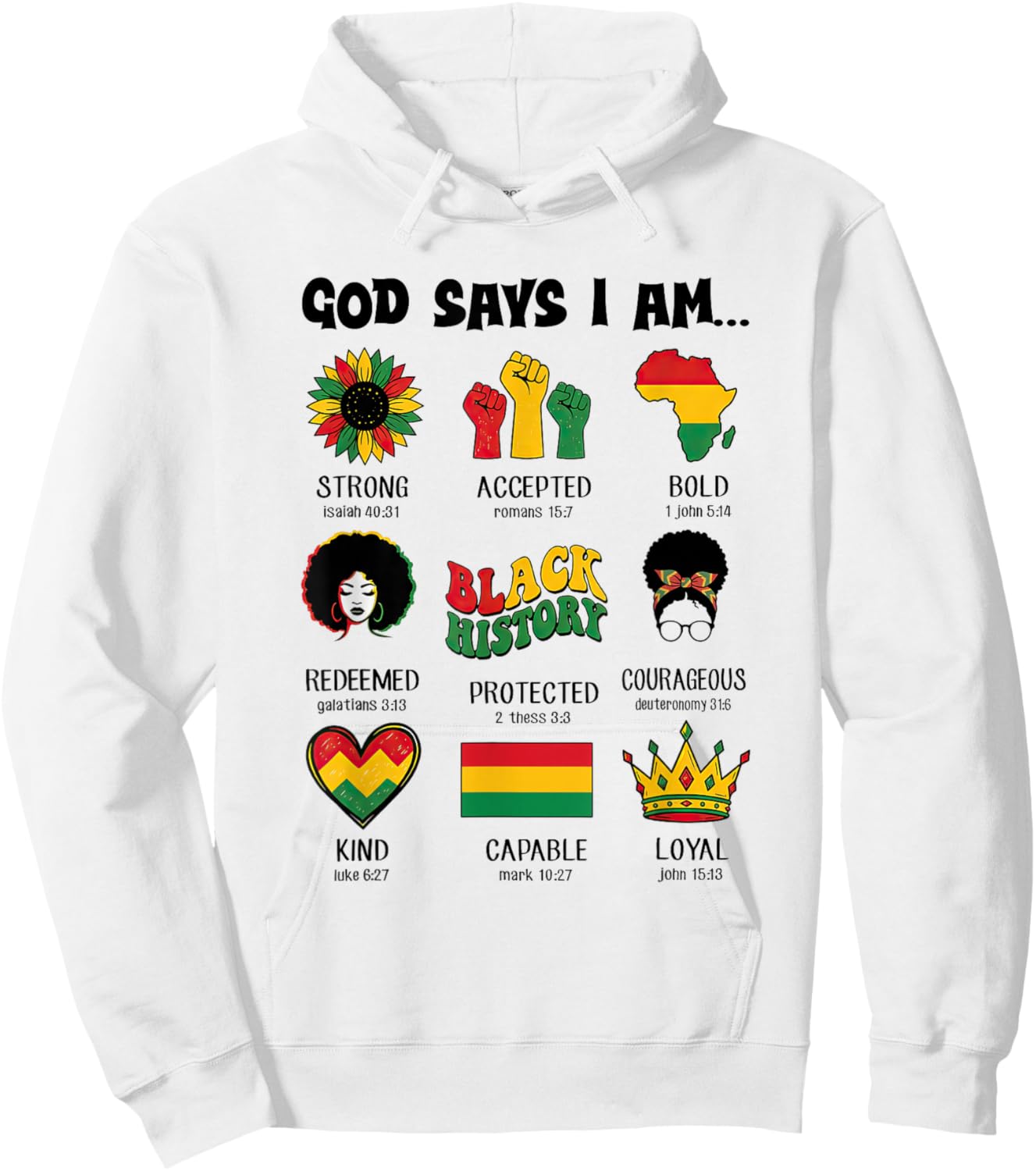 God Says I-Am Black History Afro Women Bible Verse Christian Hoodie - Hoodie | White