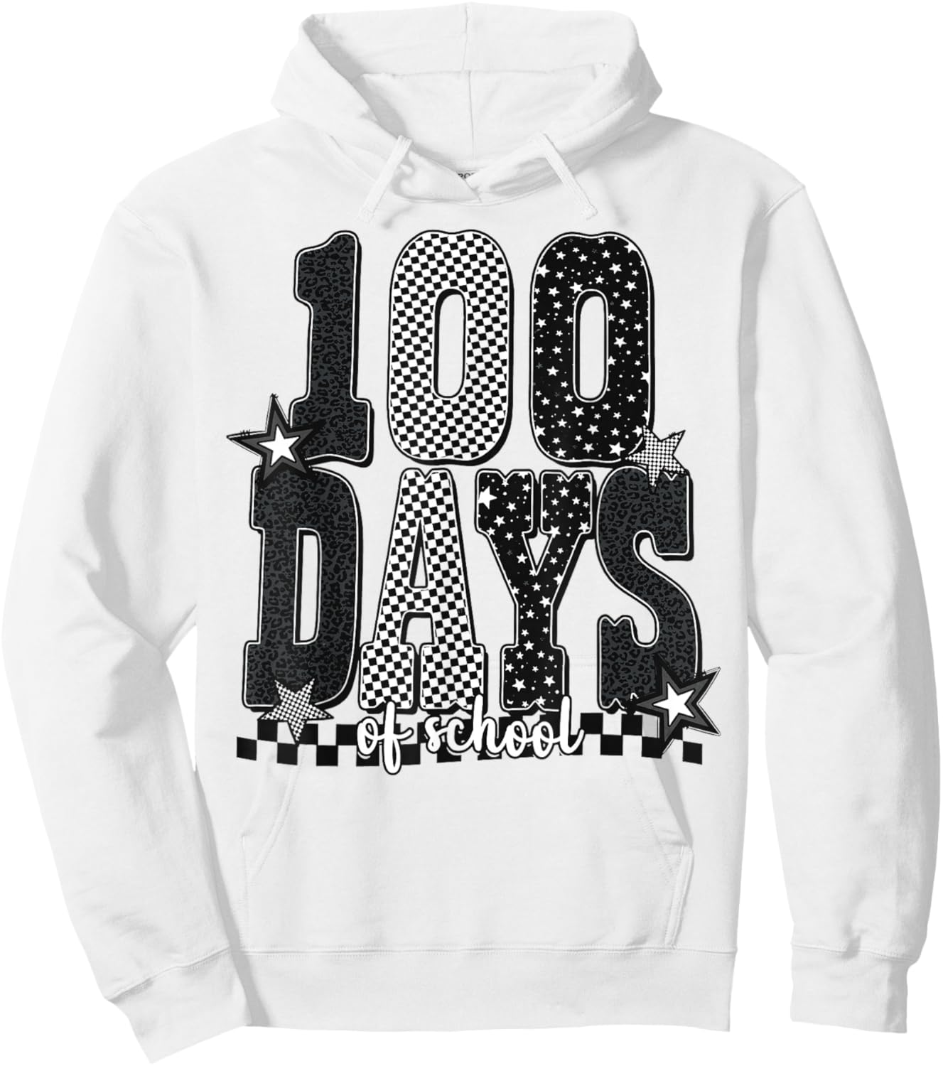 Black White Checkered Leopard 100 Days of School Stars Hoodie - Hoodie | White