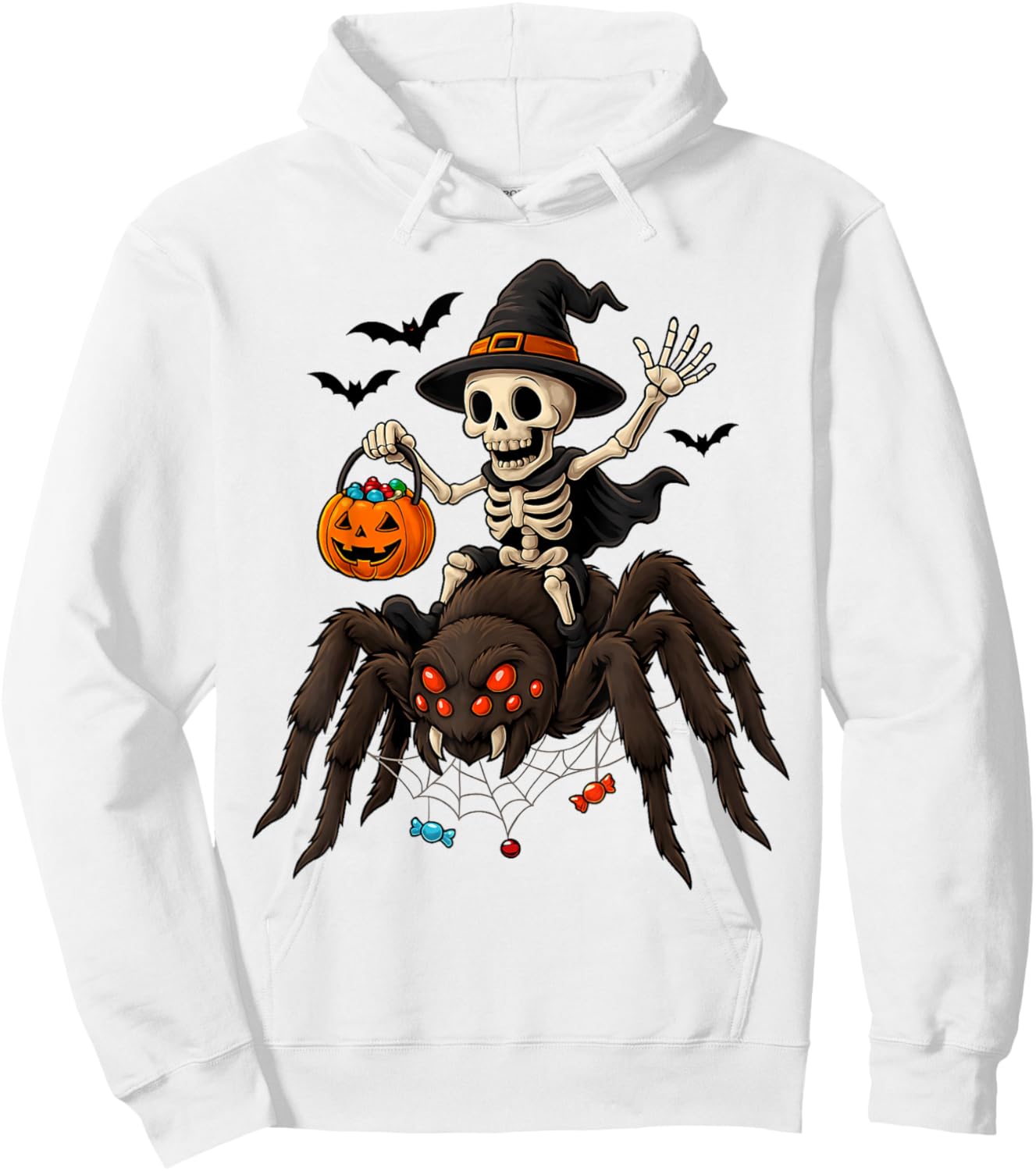 Skeleton Riding Spider Funny Halloween Costume Men Women Kid Hoodie - Hoodie | White