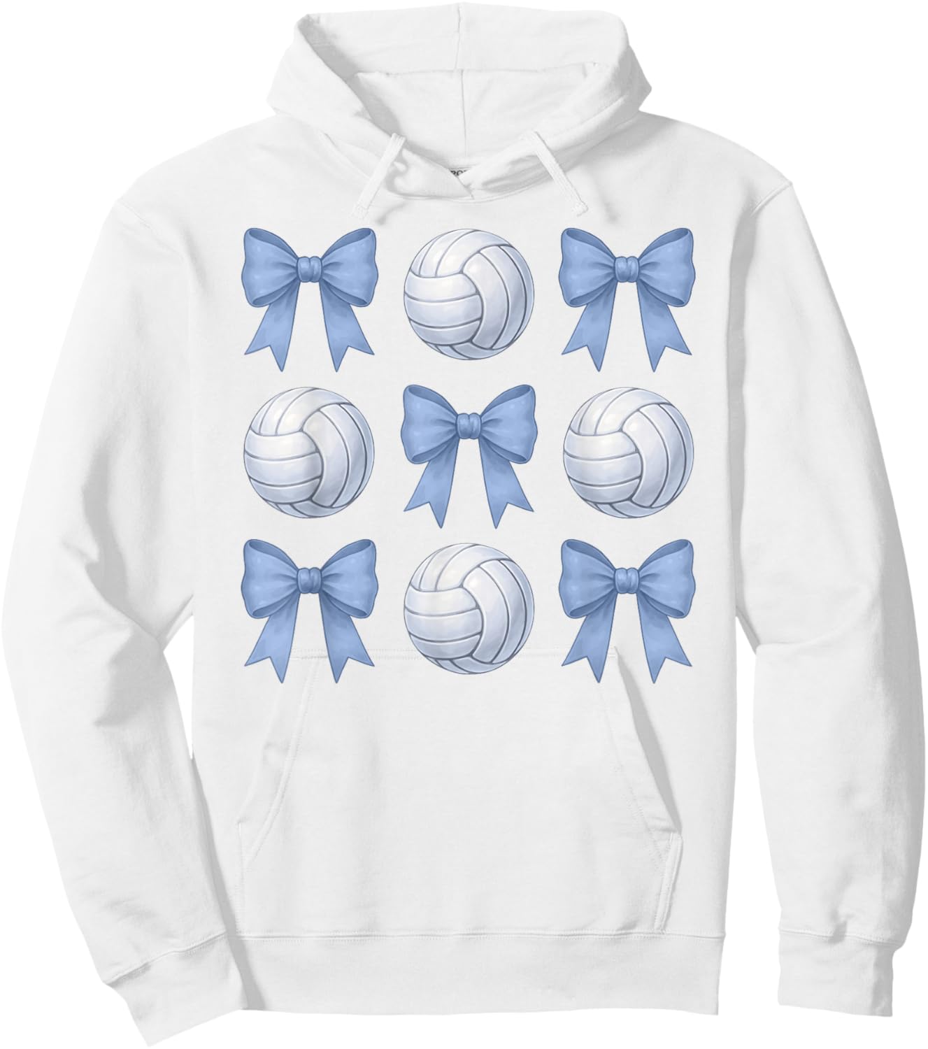 Volleyball Coquette Toile Blue Bow Cute Girls Volleyball Hoodie - Hoodie | White