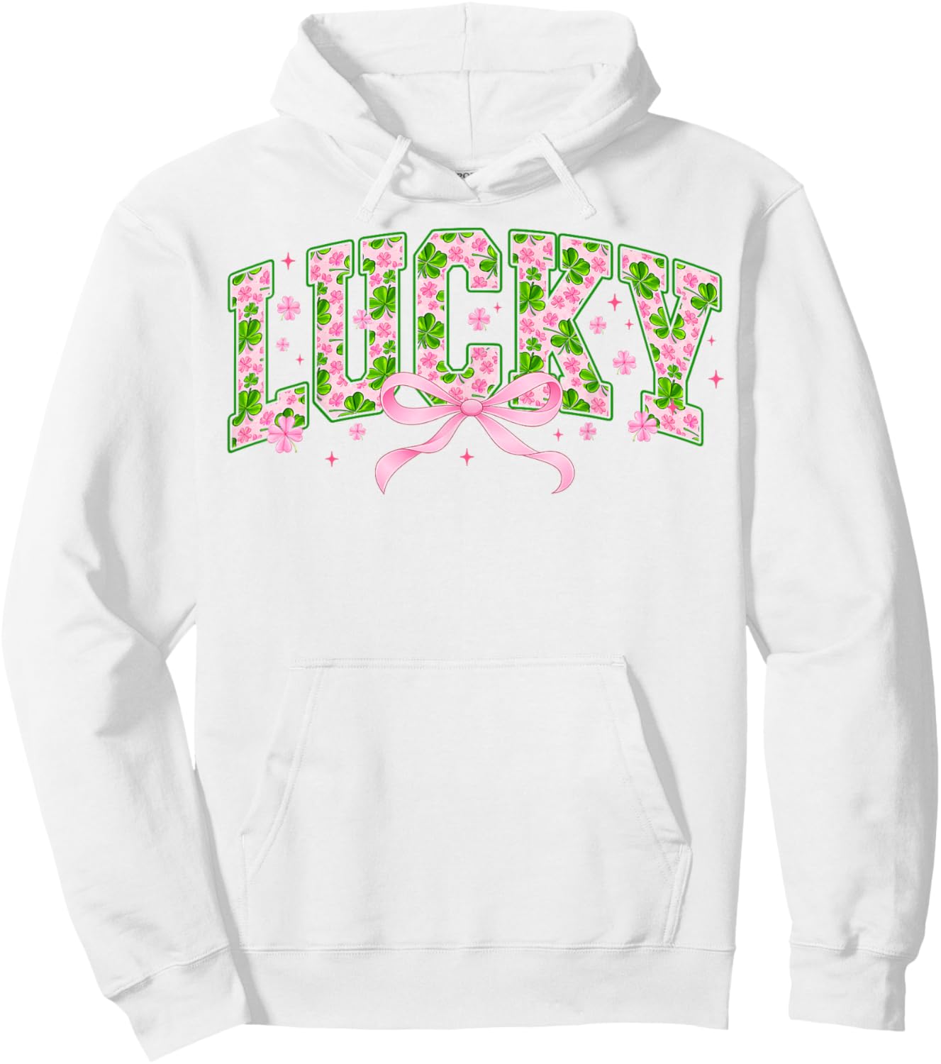 Lucky Pink Ribbon Shamrock St Patricks Women Kid Hoodie - Hoodie | White