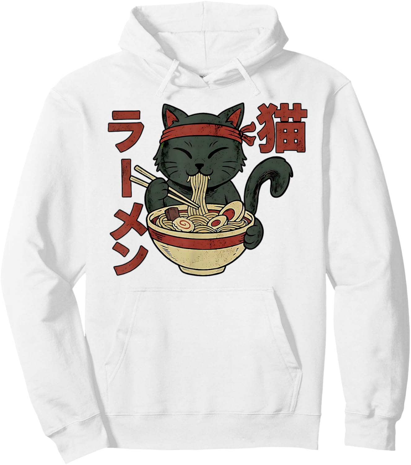 Cat Eating Ramen Retro Japanese Art Kawaii Anime Hoodie - Hoodie | White