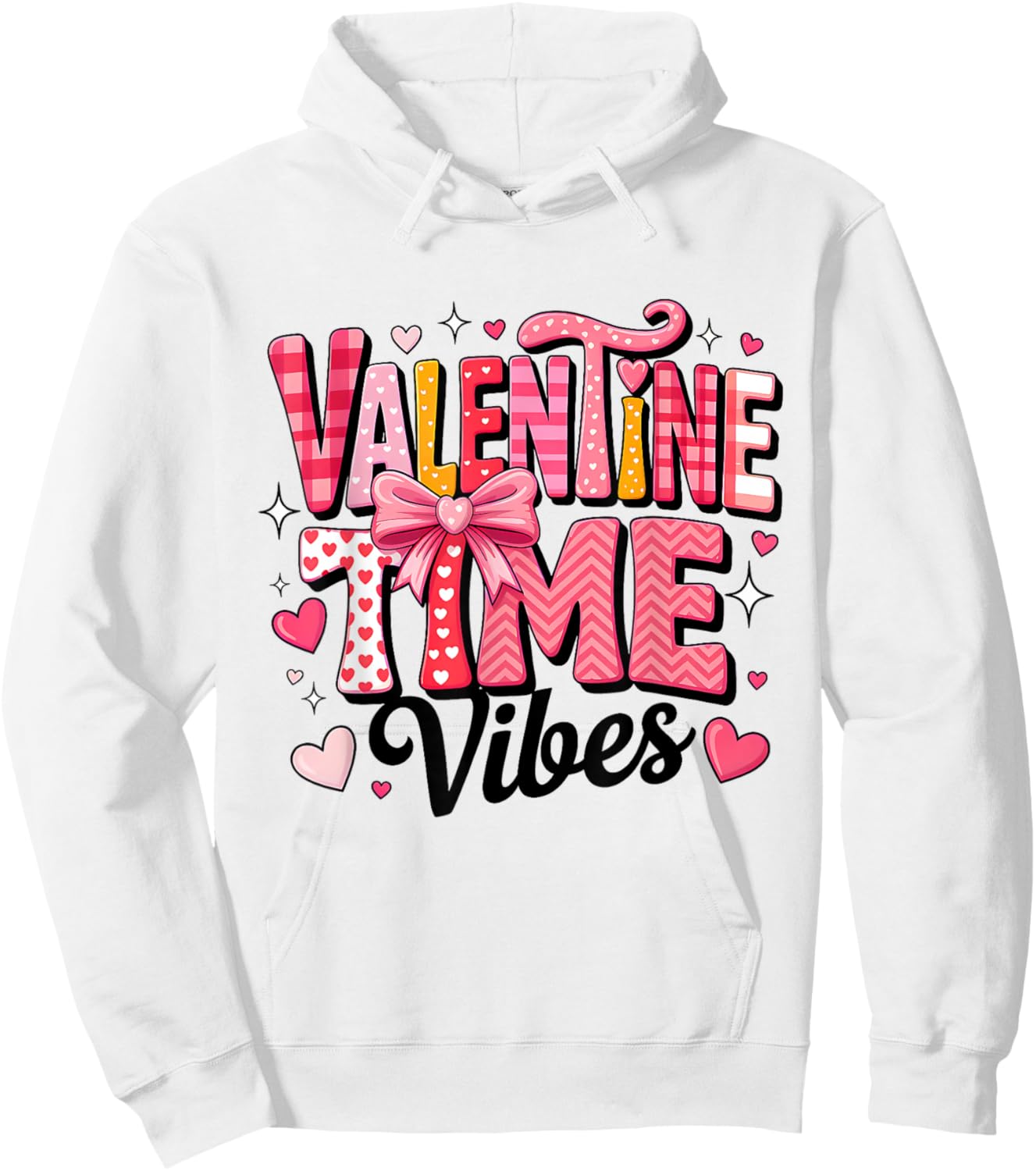Valentine Vibes Happy Valentine Pink Bow Girl Kids Hoodie - Hoodie | White