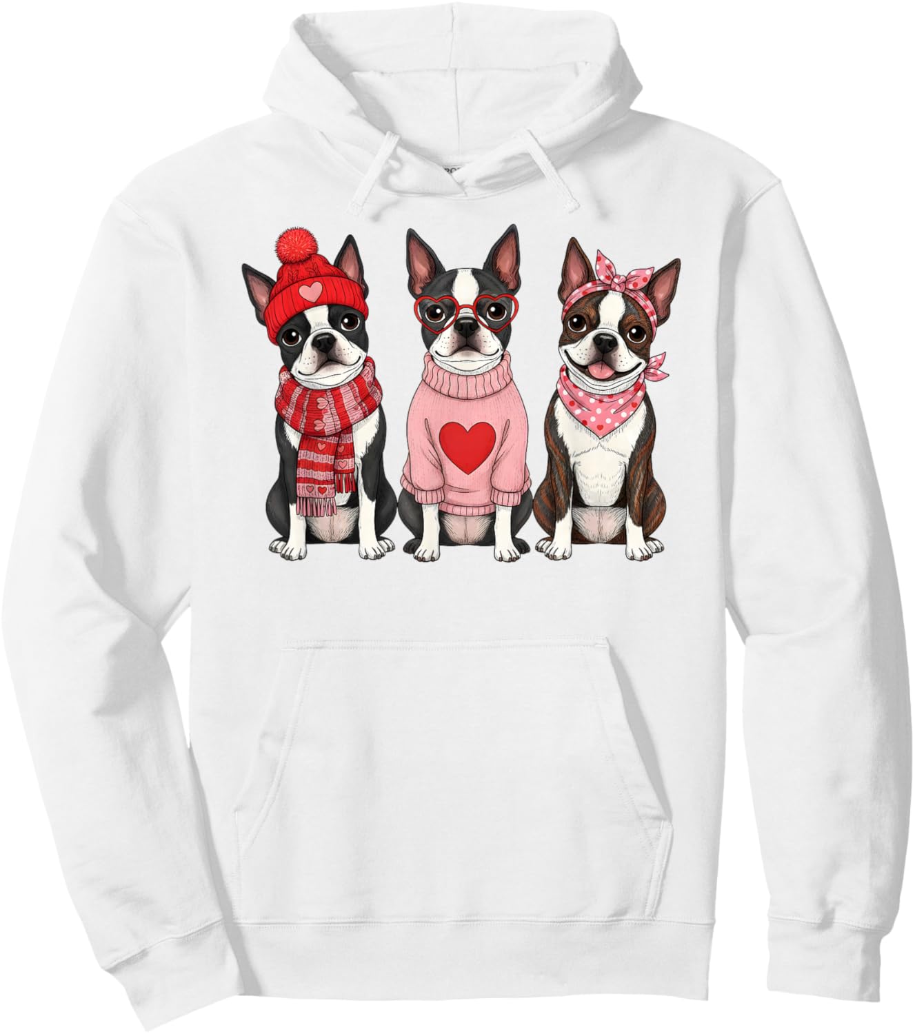 Cute Boston Terrier Valentine Dog Hoodie - Hoodie | White