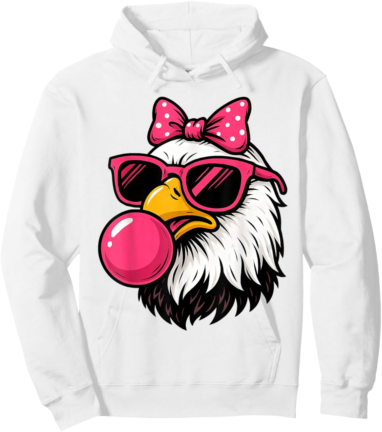 Bald Eagle Pink Sunglasses Bubblegum Bow Cute Girls Design Hoodie - Hoodie | White