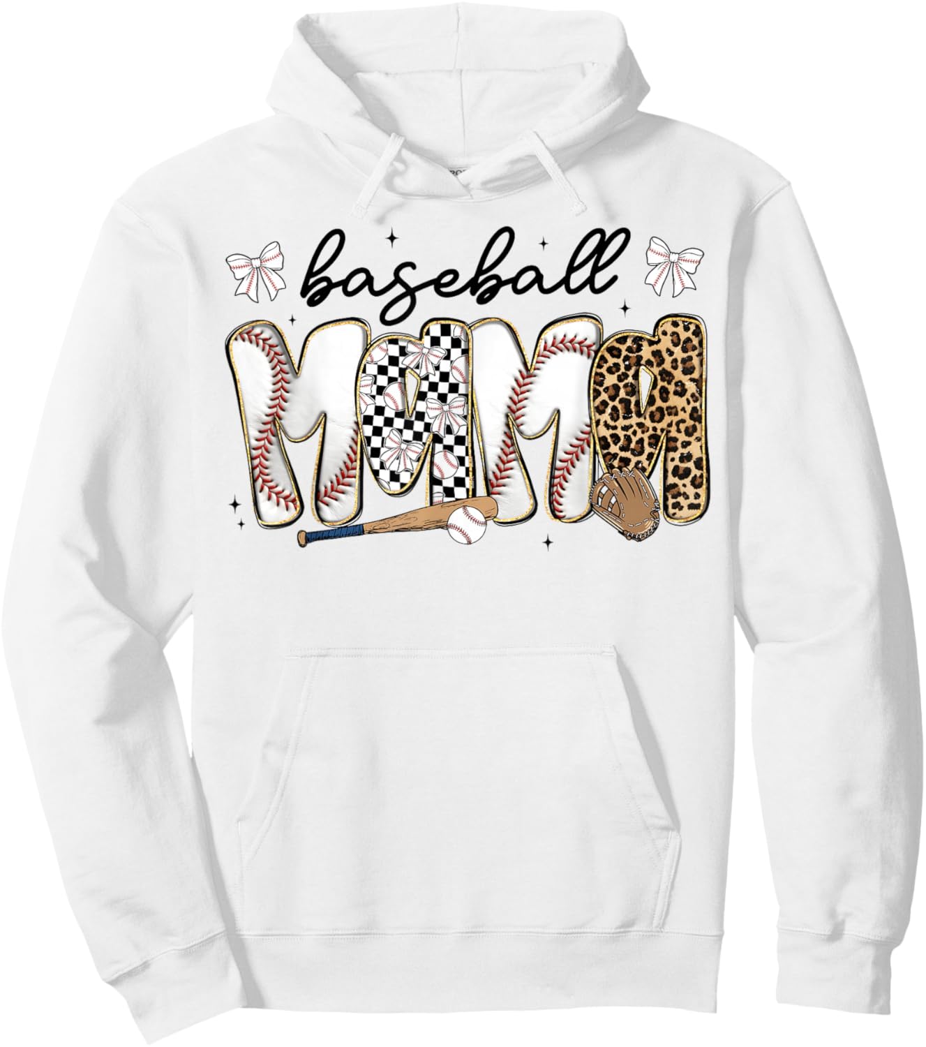Preppy Baseball Mama Coquette Bow Game Day Mom Mother Hoodie - Hoodie | White