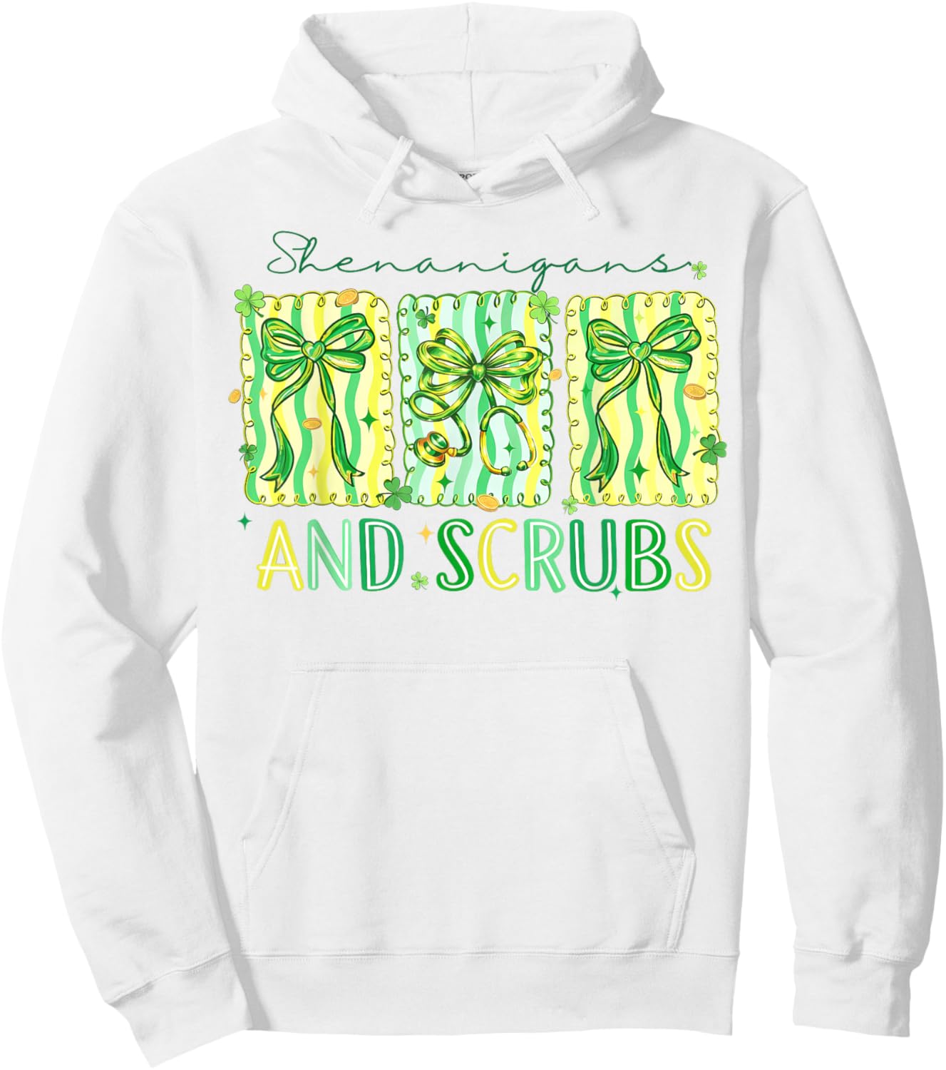 Shenanigans Scrubs Nurse Coquette Stethoscope Bow Hoodie - Hoodie | White