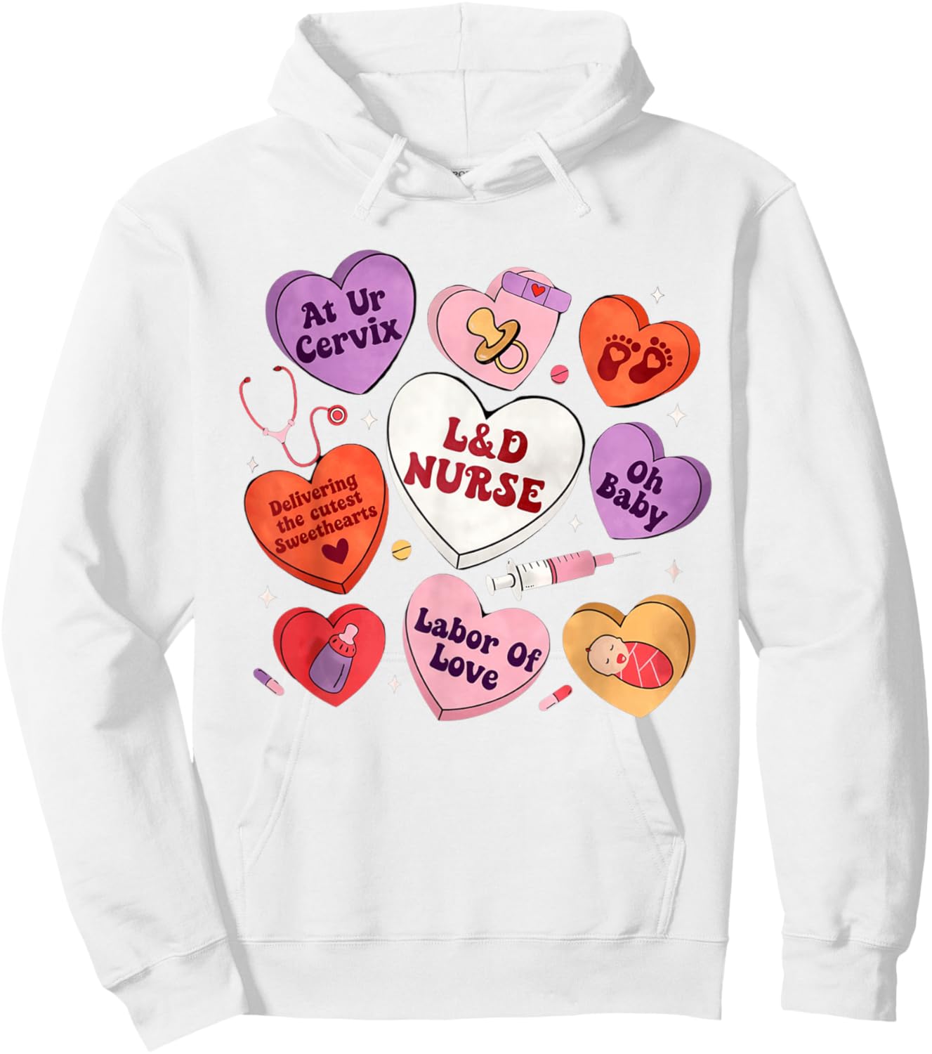 L&D Nurse Valentines Shirt Labor and Delivery Cute Candy Hoodie - Hoodie | White