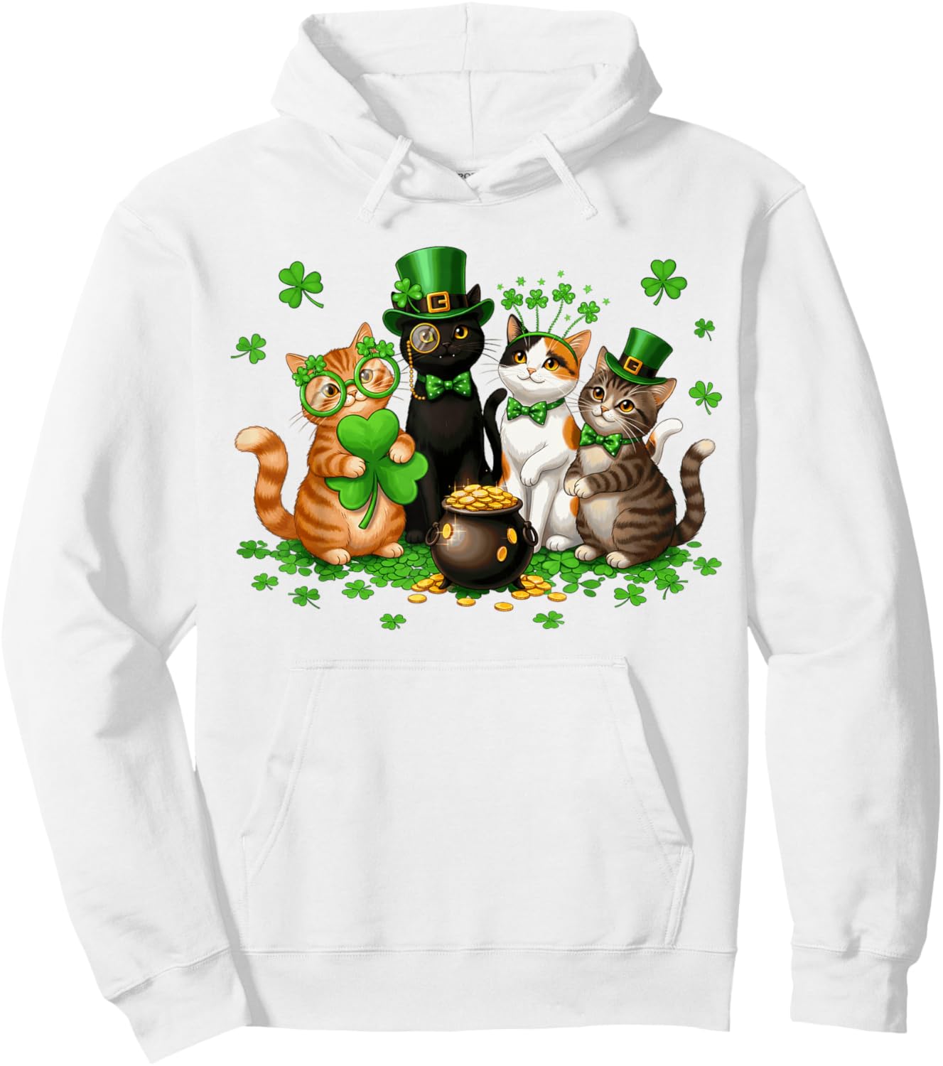 Funny Cat Kitten St. Patrick's Day Leprechaun Shamrocks Kids Hoodie - Hoodie | White