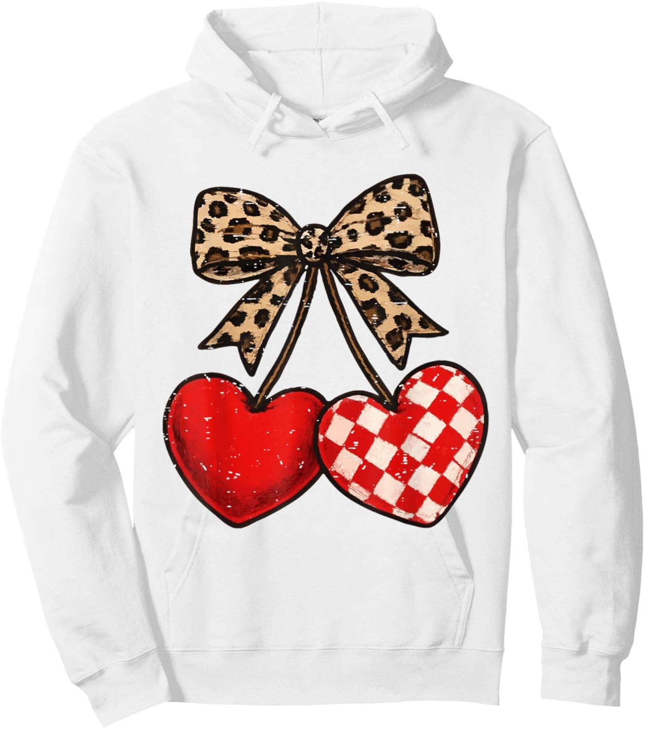 Leopard Coquette Bow Cherries Heart Funny Valentine Cherry Hoodie - Hoodie | White