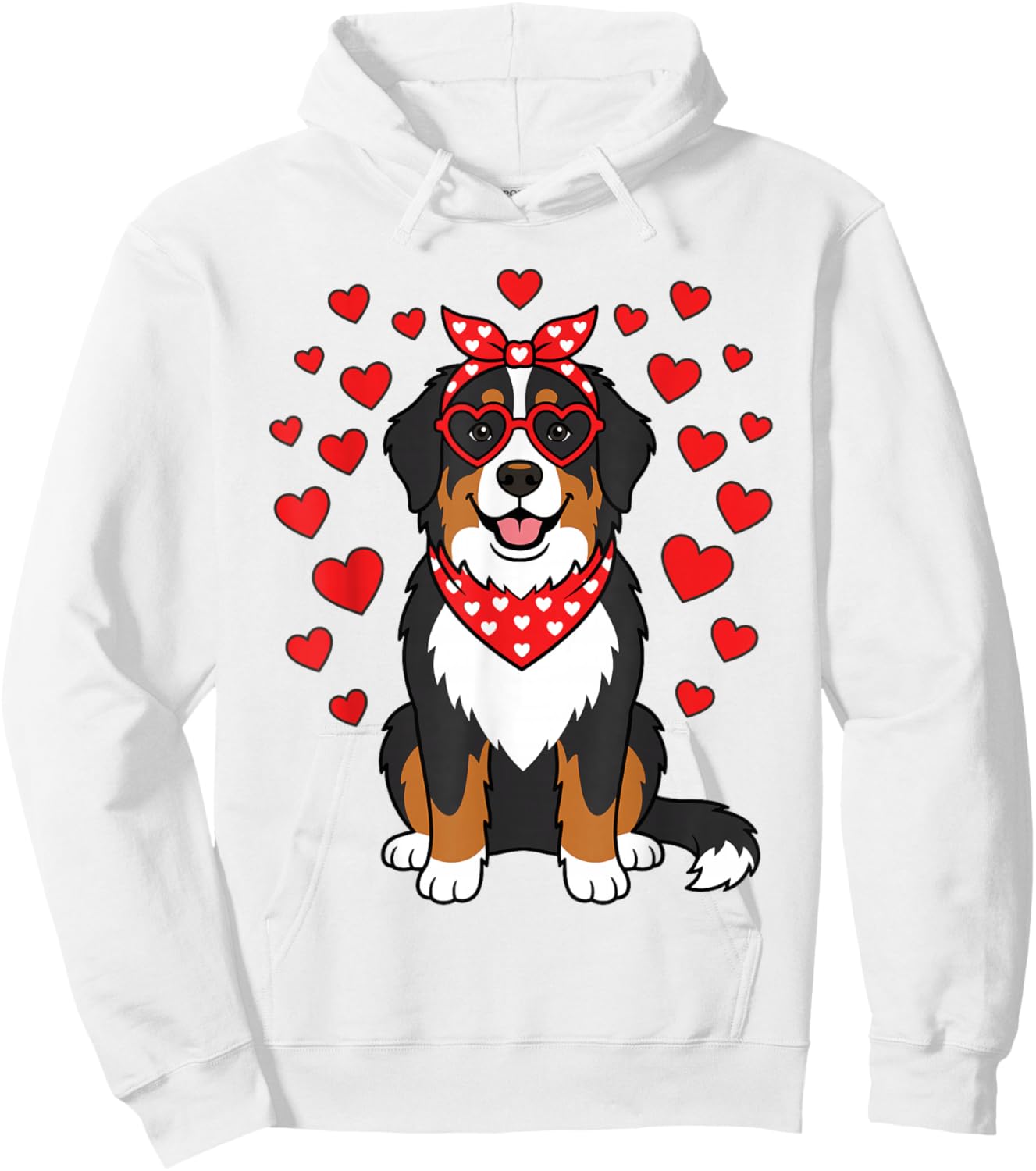Cute Bernese Mountain Dog Valentine Heart Glasses Bandana Hoodie - Hoodie | White