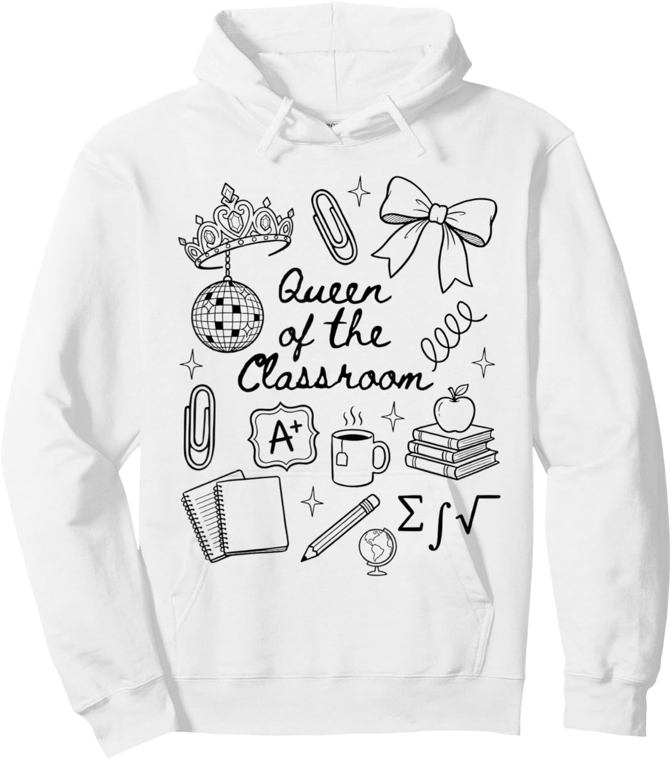 Preppy Teacher Queen of The Classroom Collage Coquette Hoodie - Hoodie | White