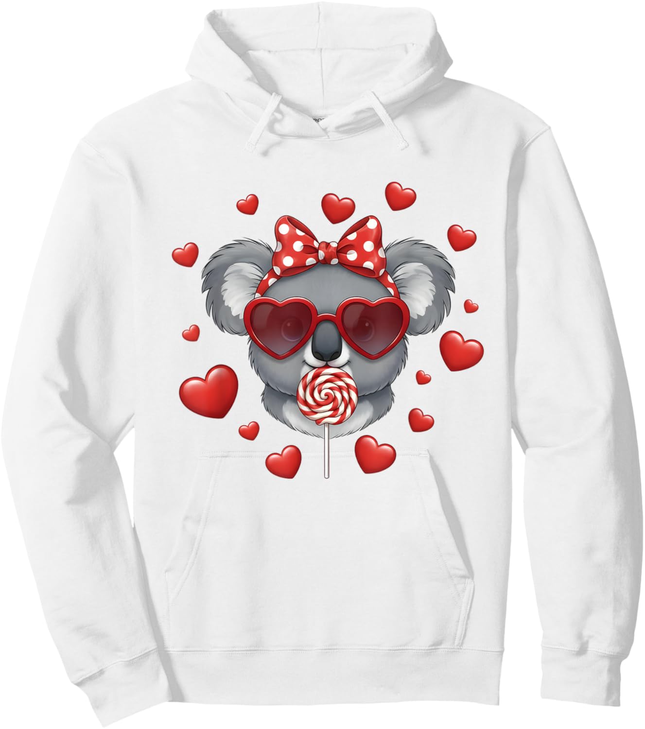 Cute Lollipop Koala Valentines Day Red Heart Funny Hoodie - Hoodie | White