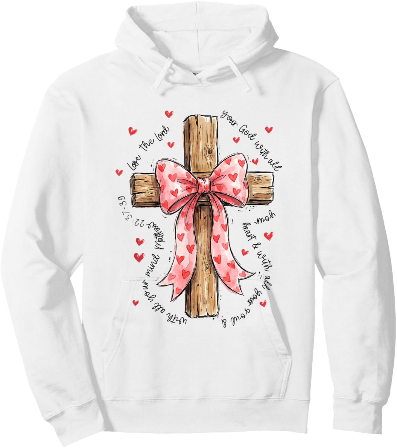 Love The Lord Christian Valentines Coquette Bow Cross Faith Hoodie - Hoodie | White
