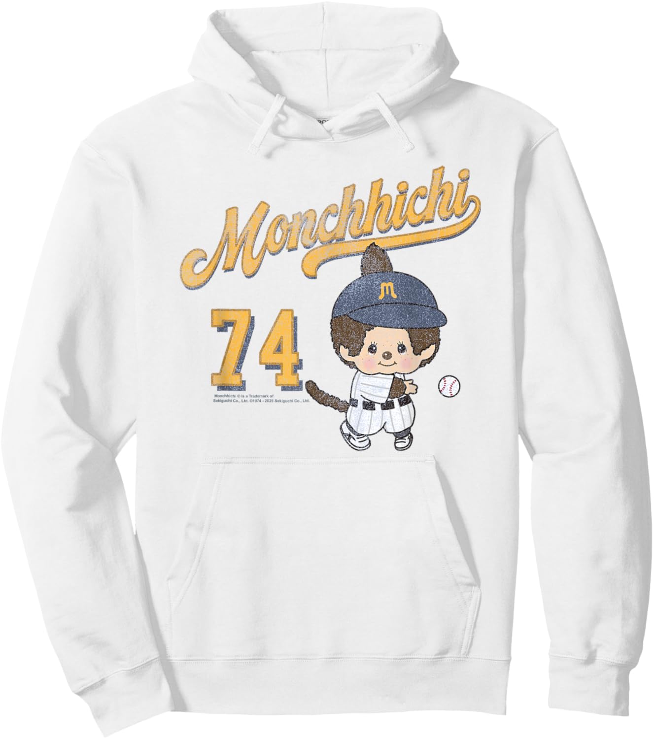 Monchhichi Little Baseball Player #74 Distressed Logo Hoodie - Hoodie | White