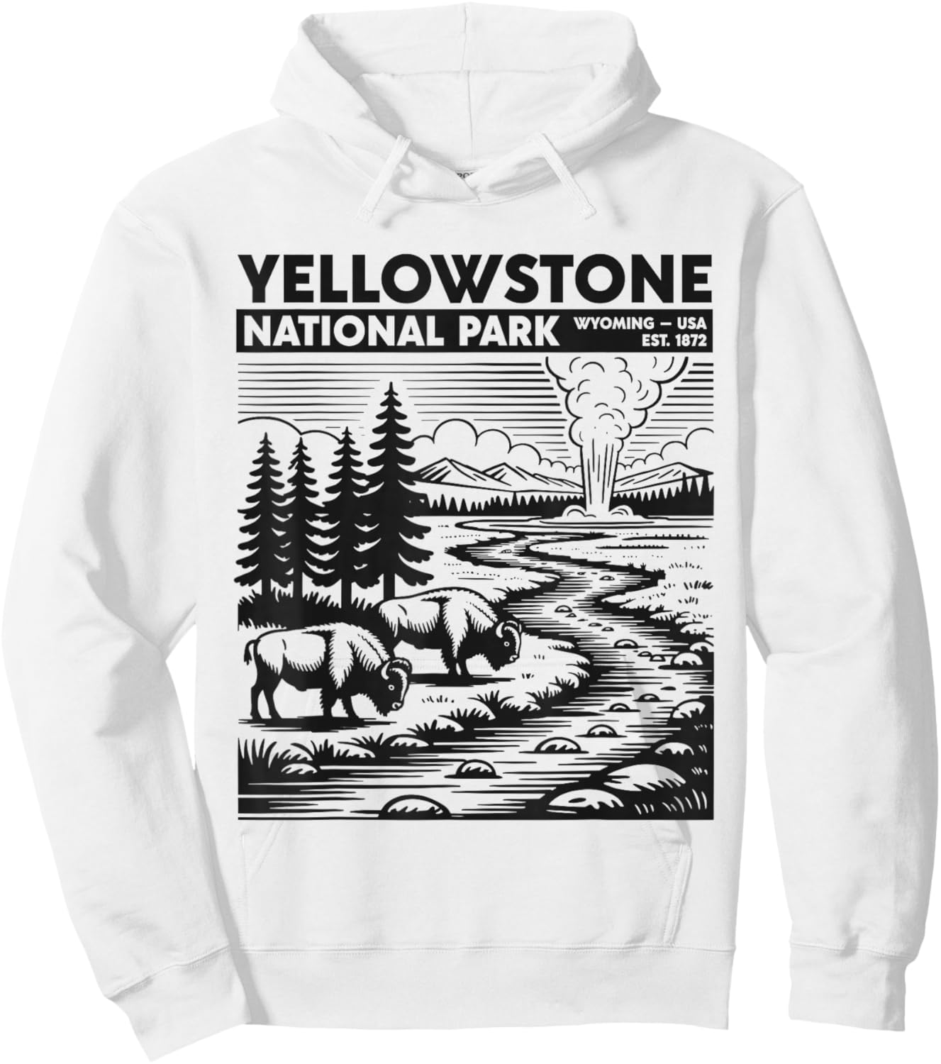 Yellowstone National Park Wyoming Geyser USA Retro Vintage Hoodie - Hoodie | White