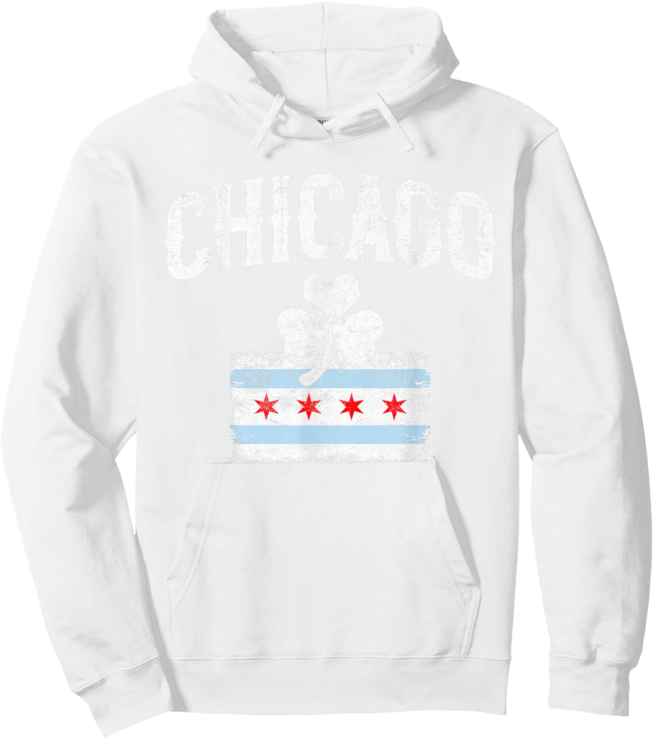 Chicago St Patrick’s Day Funny Vintage Chicago Flag Shamrock Hoodie - Hoodie | White