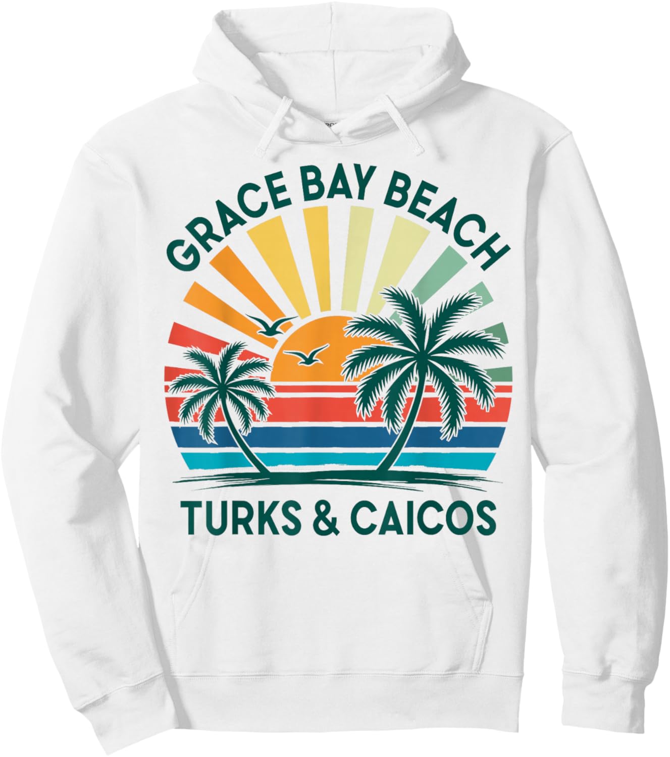 Grace Bay Beach Turks & Caicos Vacation Retro Sunset Vintage Hoodie - Hoodie | White