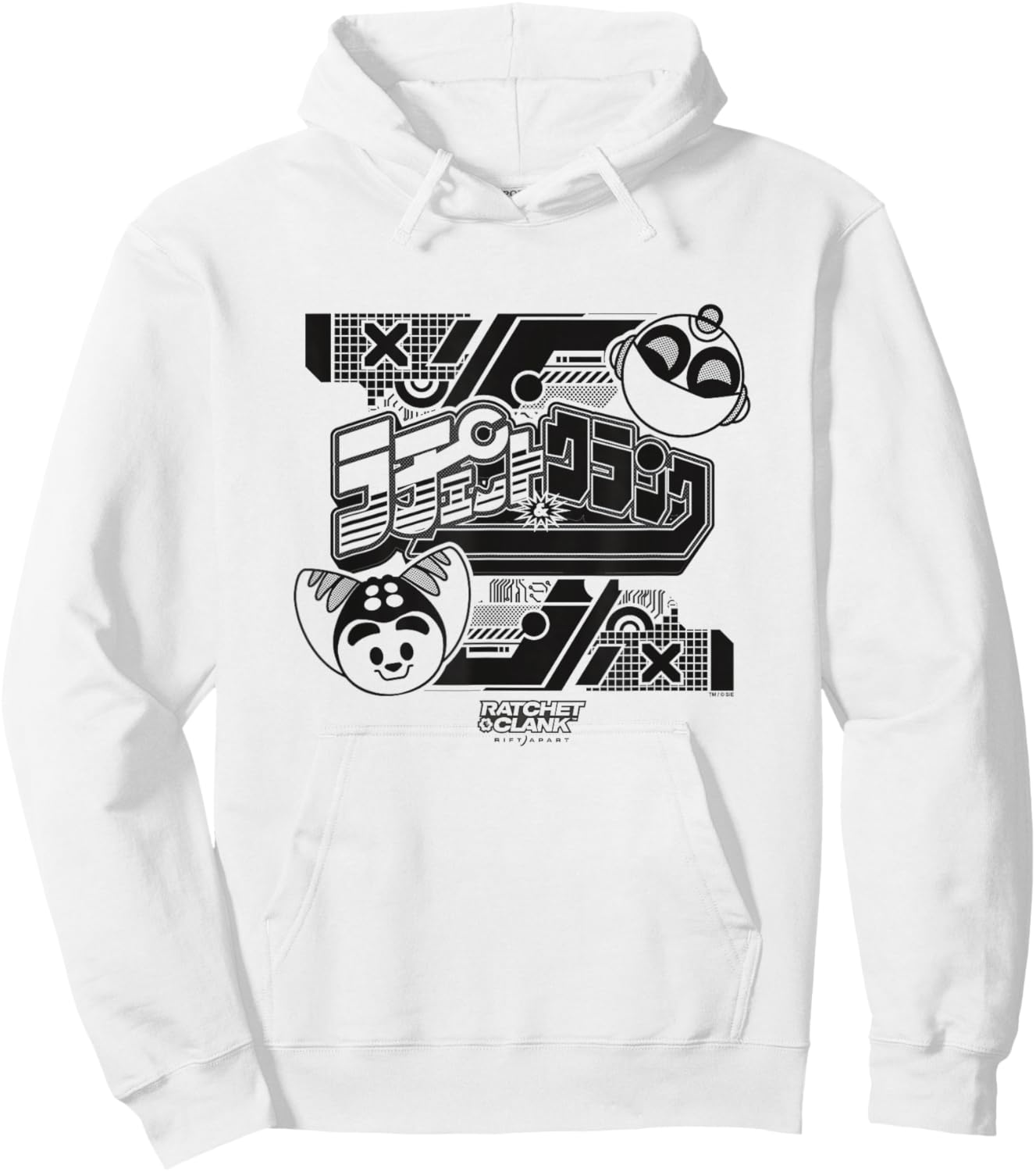 Ratchet and Clank Black and White Faces with Logo Video Game Hoodie - Hoodie | White