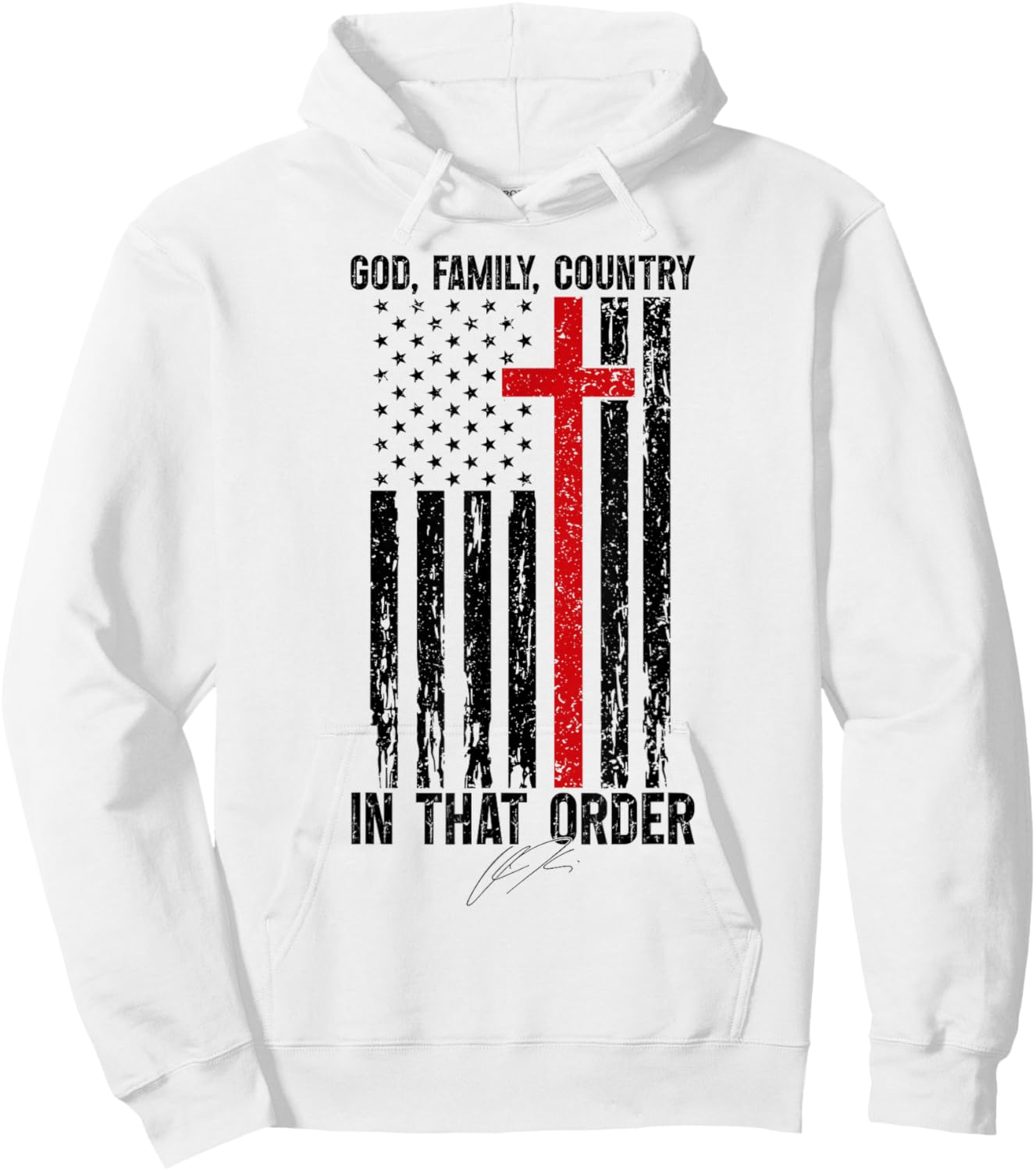 God Family Country - in That Order Vintage US Flag Supporter Hoodie - Hoodie | White