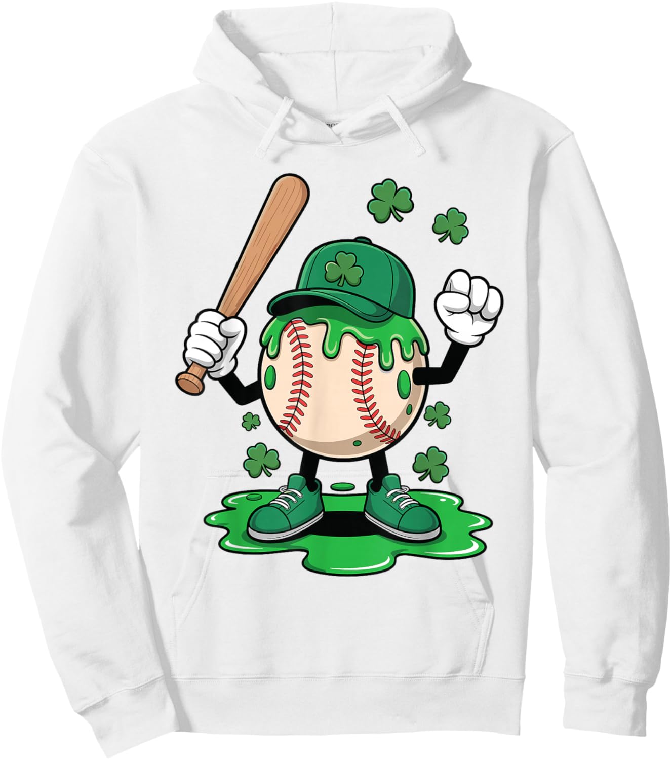 Baseball Ice Cream Drip Happy St Patricks Day Shamrocks Hoodie - Hoodie | White