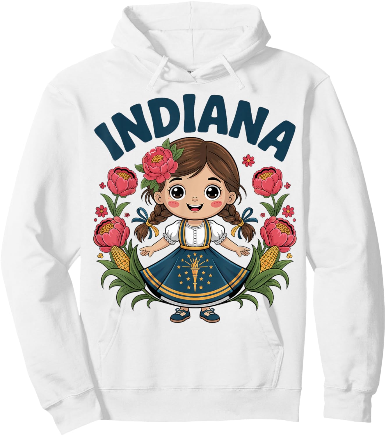 Cute Indiana Girl with State Flag Dress for Kids Hoodie - Hoodie | White