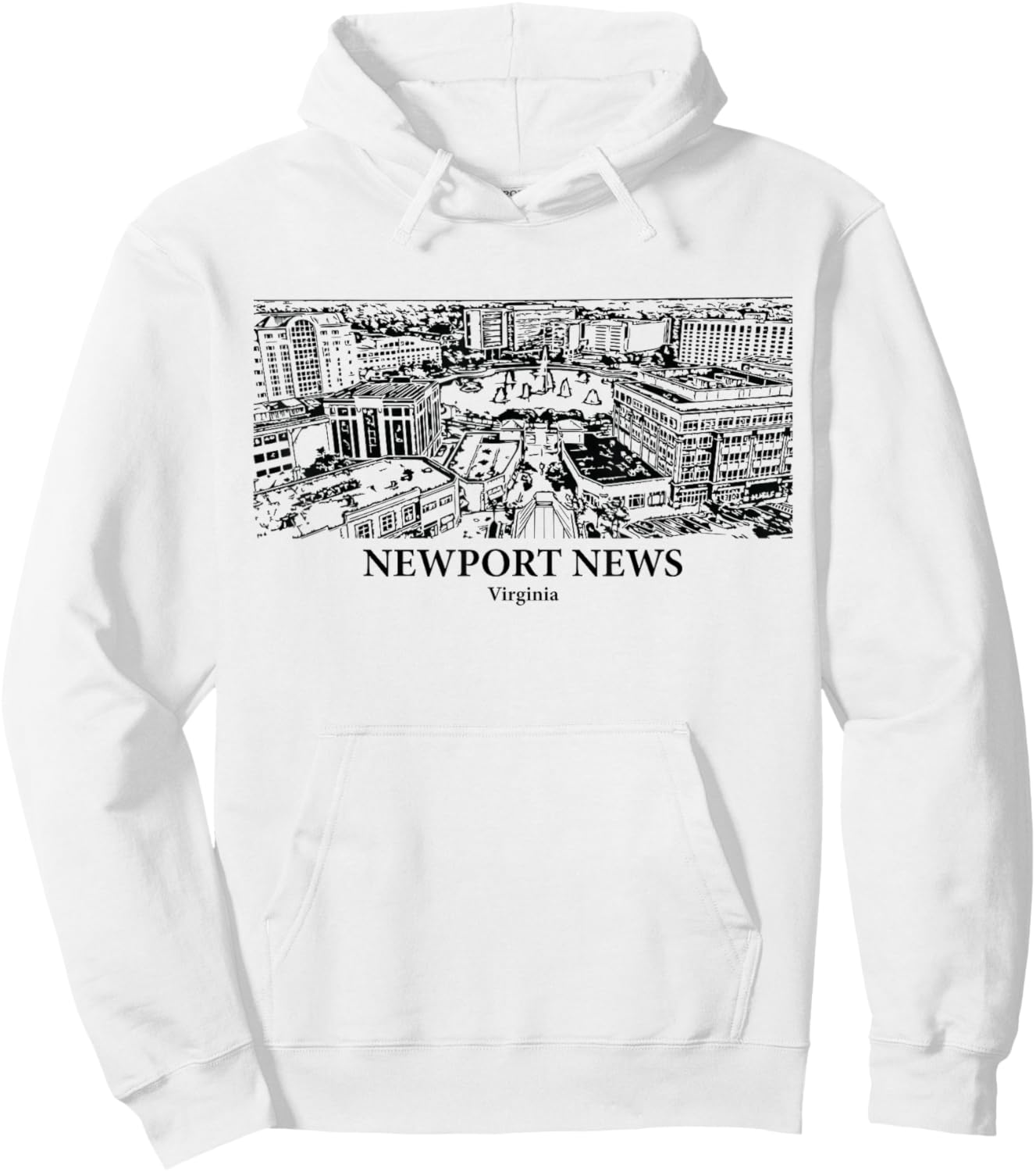 Newport News VA - Ink Cityscape Illustration Hoodie - Hoodie | White
