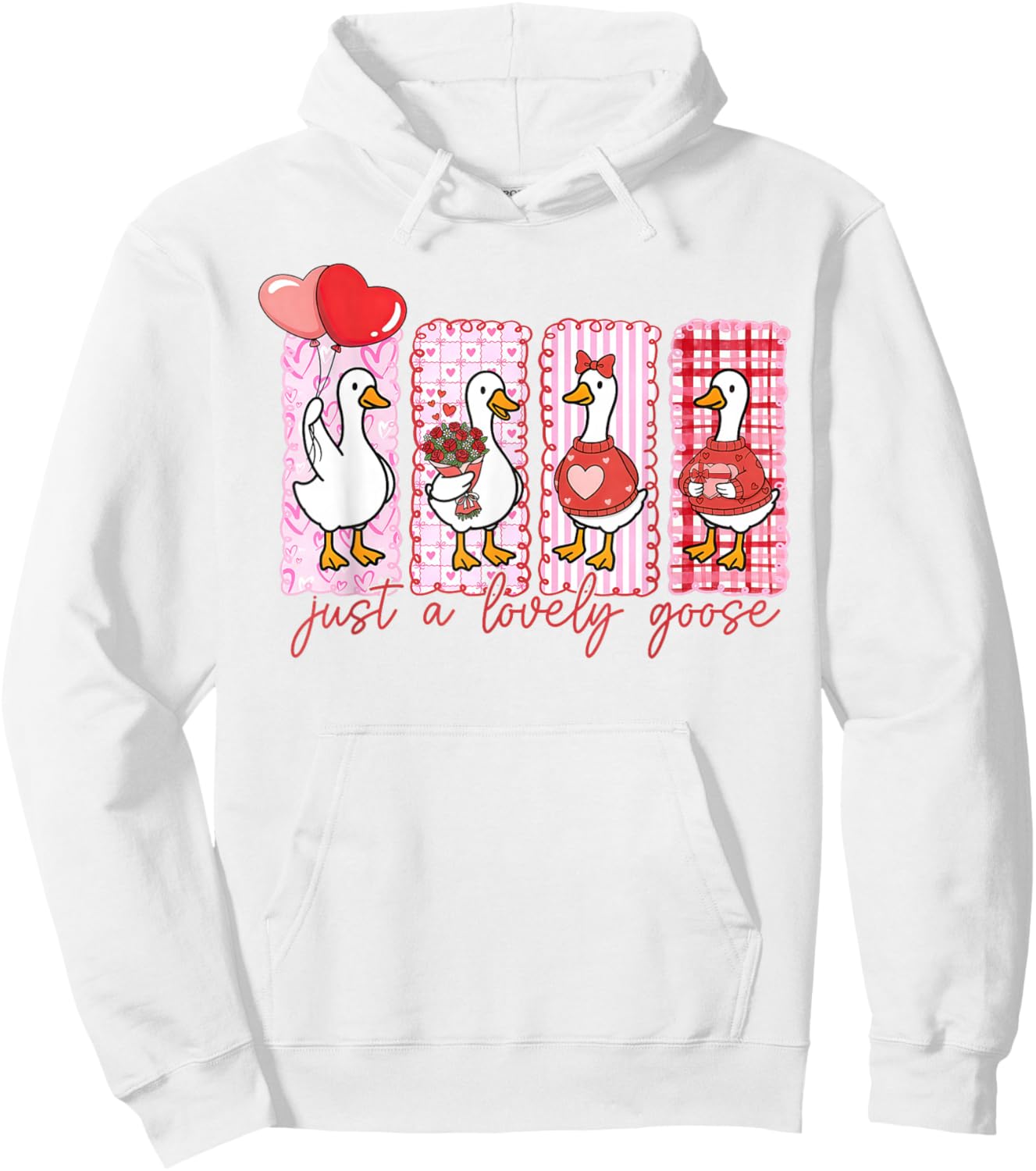 Funny Just A Lovely Goose Cute Heart Goose Valentines Day Hoodie - Hoodie | White