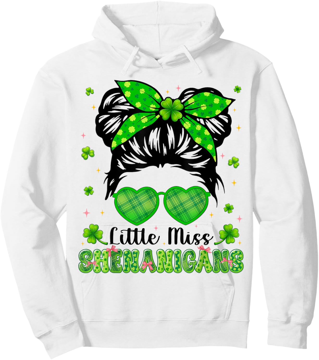 Miss Shenanigans Messy Bun Shamrock St Patricks Irish Girl Hoodie - Hoodie | White