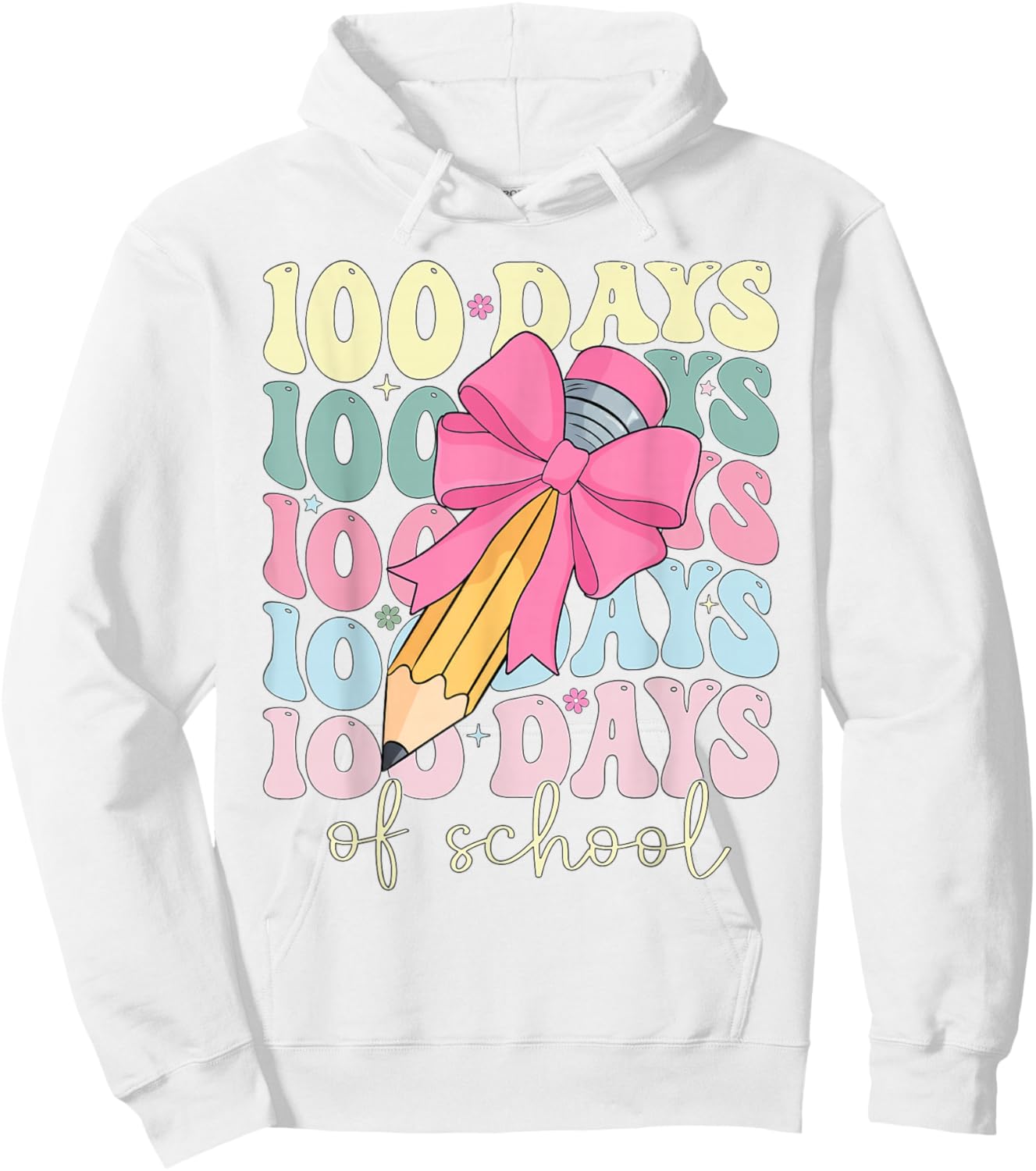 Cute Coquette Bow 100 Days of School Teacher Girls Kids Hoodie - Hoodie | White