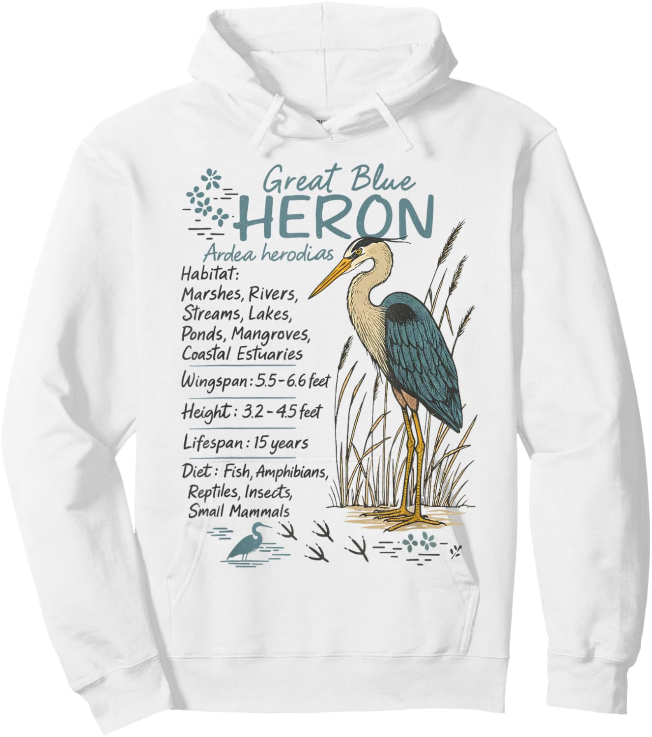 Great Blue Heron Bird Lover Wildlife Biology Bird Watching Hoodie - Hoodie | White