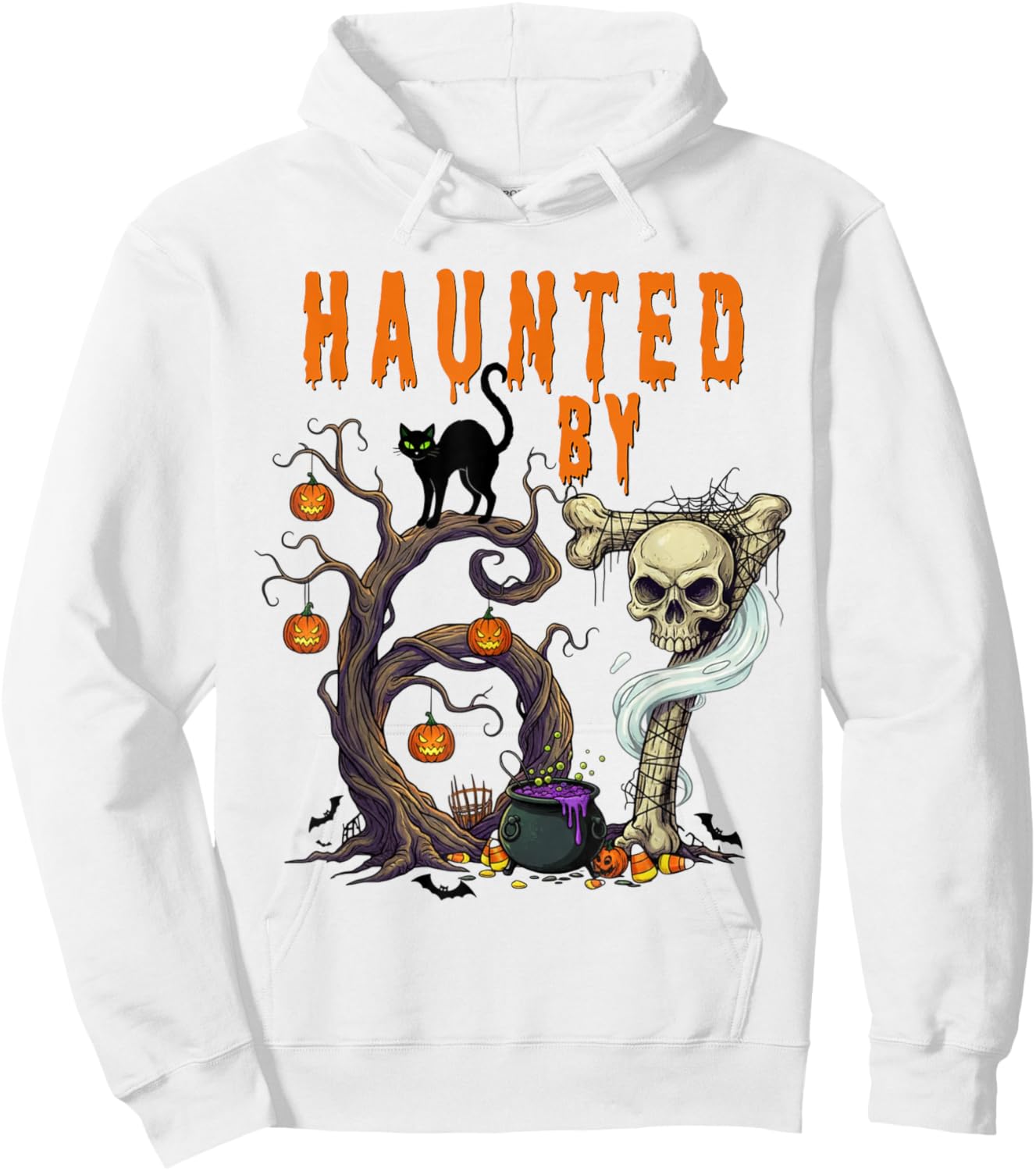 Haunted by 67 - Spooky Black Cat and Skull Halloween Costume Hoodie - Hoodie | White