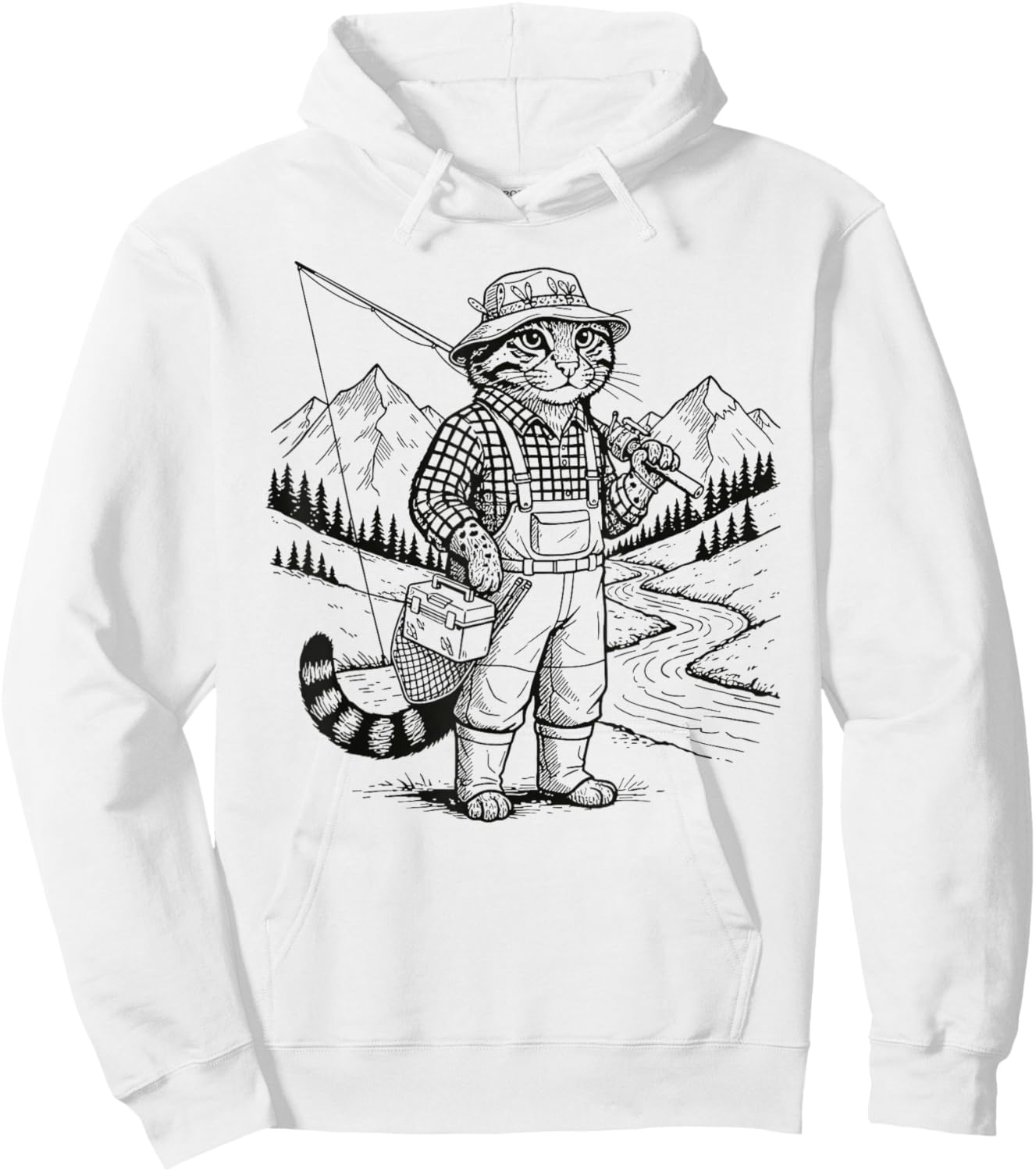 Fish Cat Fisherman Hoodie - Hoodie | White