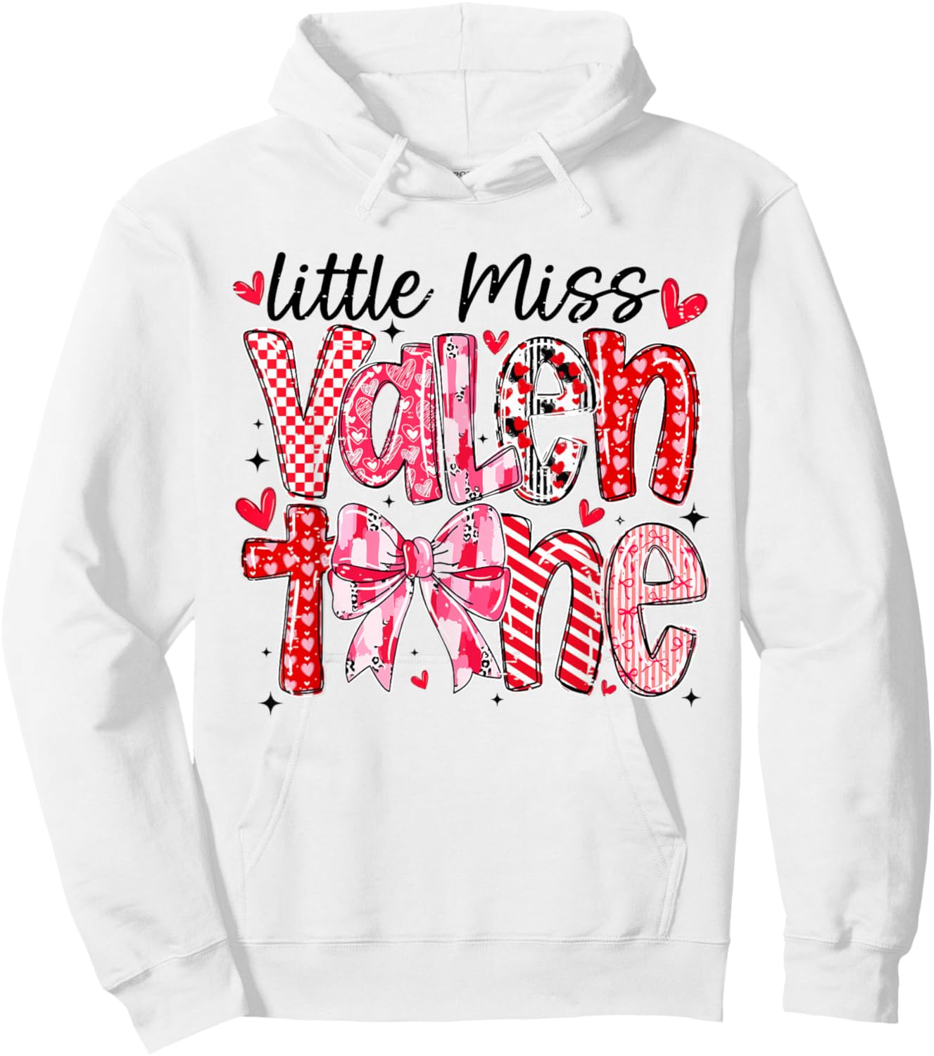 Coquette Bow Little Miss Valentine Girly Love Heart XOXO Hoodie - Hoodie | White