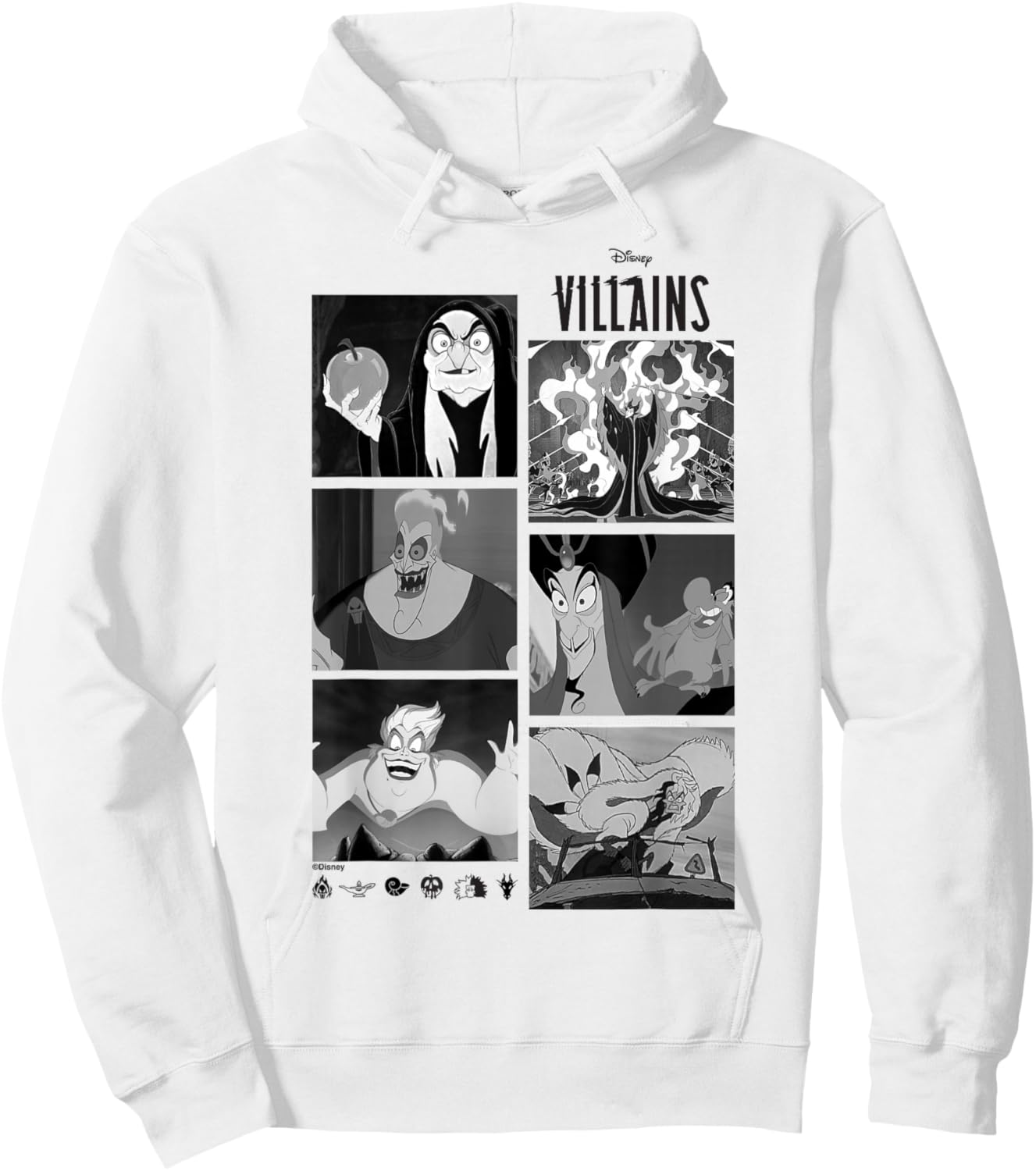 Disney Villains Classic Black & White Artwork Hoodie - Hoodie | White