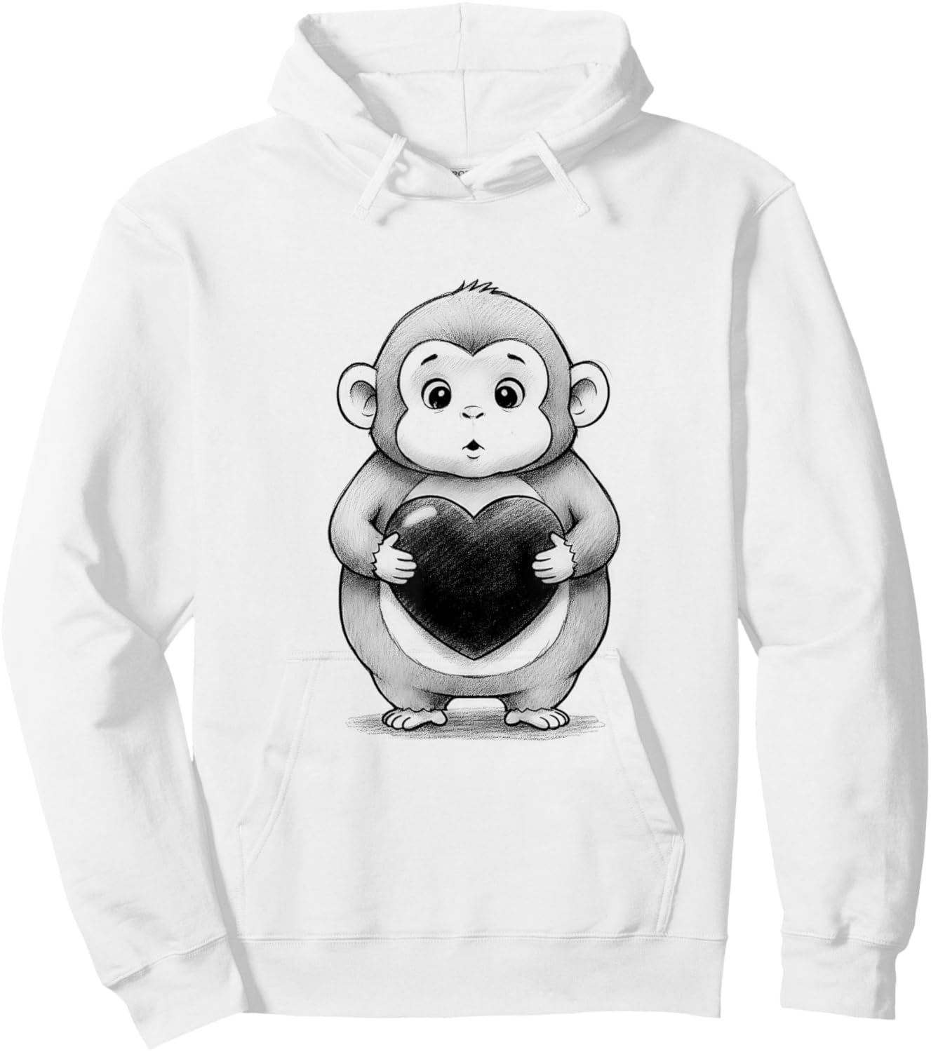 Monkey Chubby Holding a Heart Valentines Day Hoodie - Hoodie | White