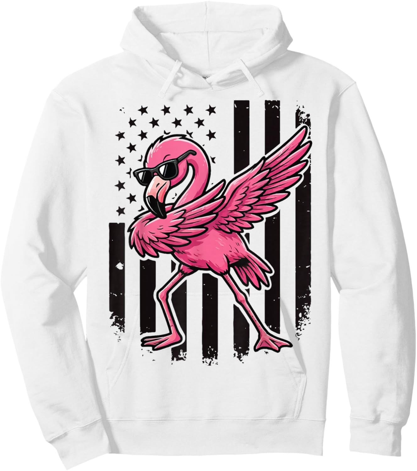 Flamingo Dabbing US Flag 4th of July Hoodie - Hoodie | White