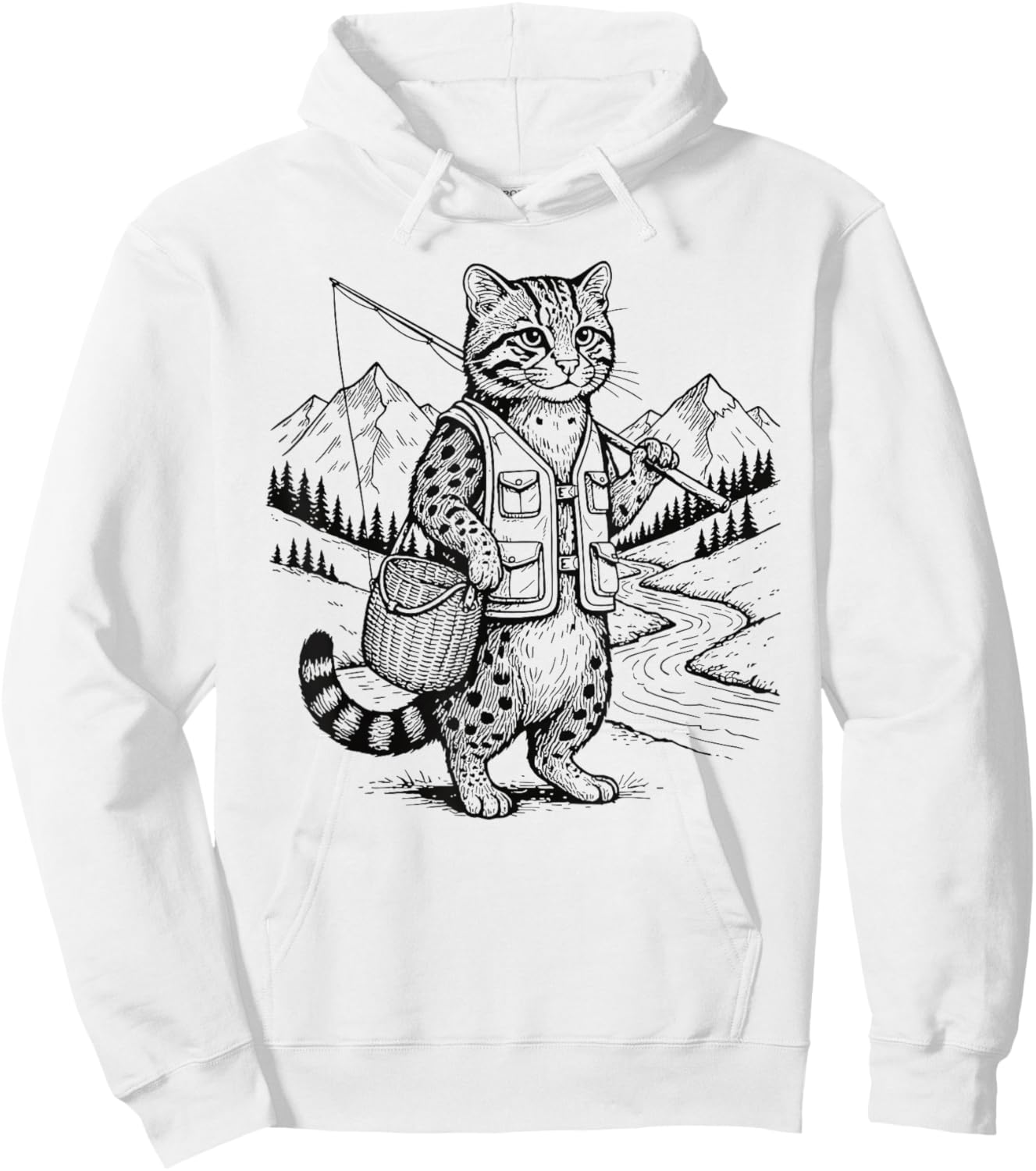 Fish Cat Fisherman Hoodie - Hoodie | White