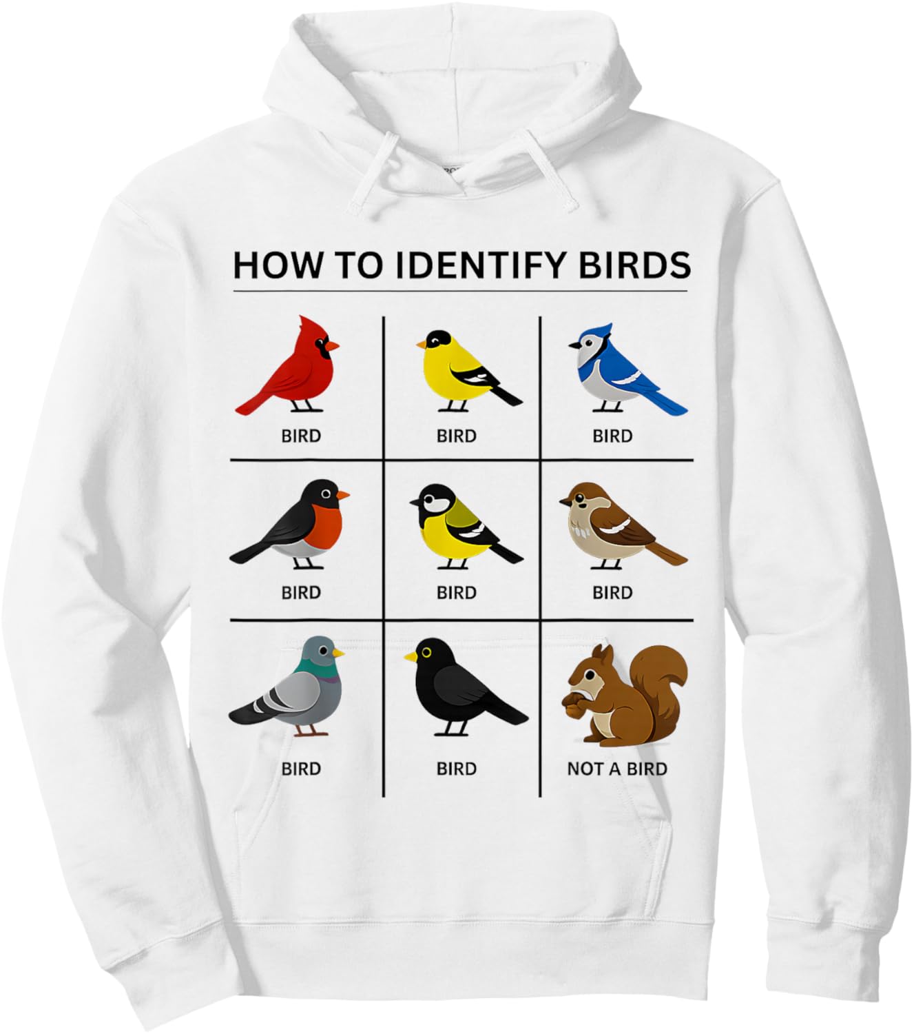 How to Identify A Bird Funny Birdwatching Cute Squirrel Joke Hoodie - Hoodie | White