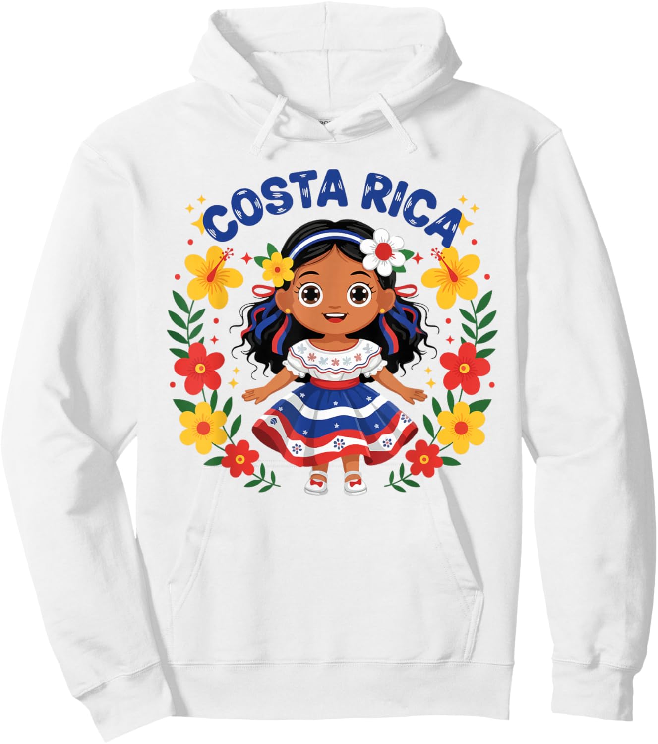 Costa Rica Costa Rican Girl Traditional Dress Flowers Hoodie - Hoodie | White