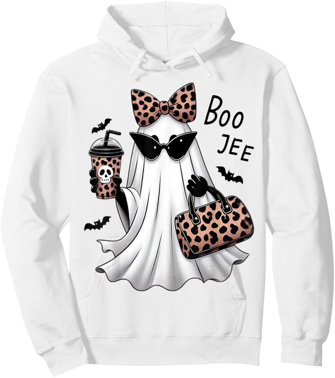 Coquette Leopard Ghost Coffee Boo-JEE Halloween Boujee Ghost Hoodie - Hoodie | White
