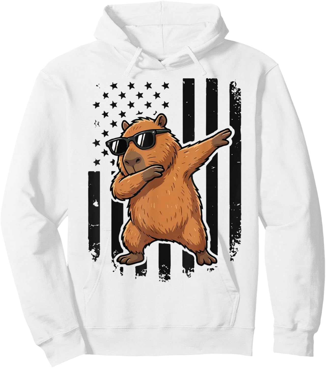 Capybara Dabbing USA Flag America Hoodie - Hoodie | White