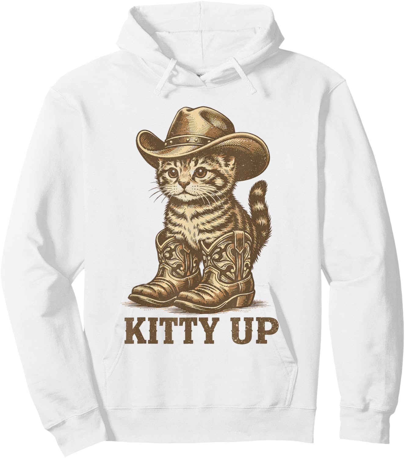 Kitty Up Vintage Western Country Music Funny Cowboy Cat Hoodie - Hoodie | White