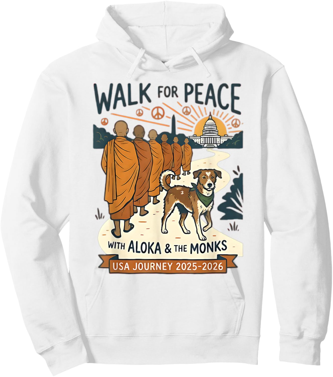 Walk for Peace Monks Dog USA Journey 2025-2026 Vintage Zen Hoodie - Hoodie | White